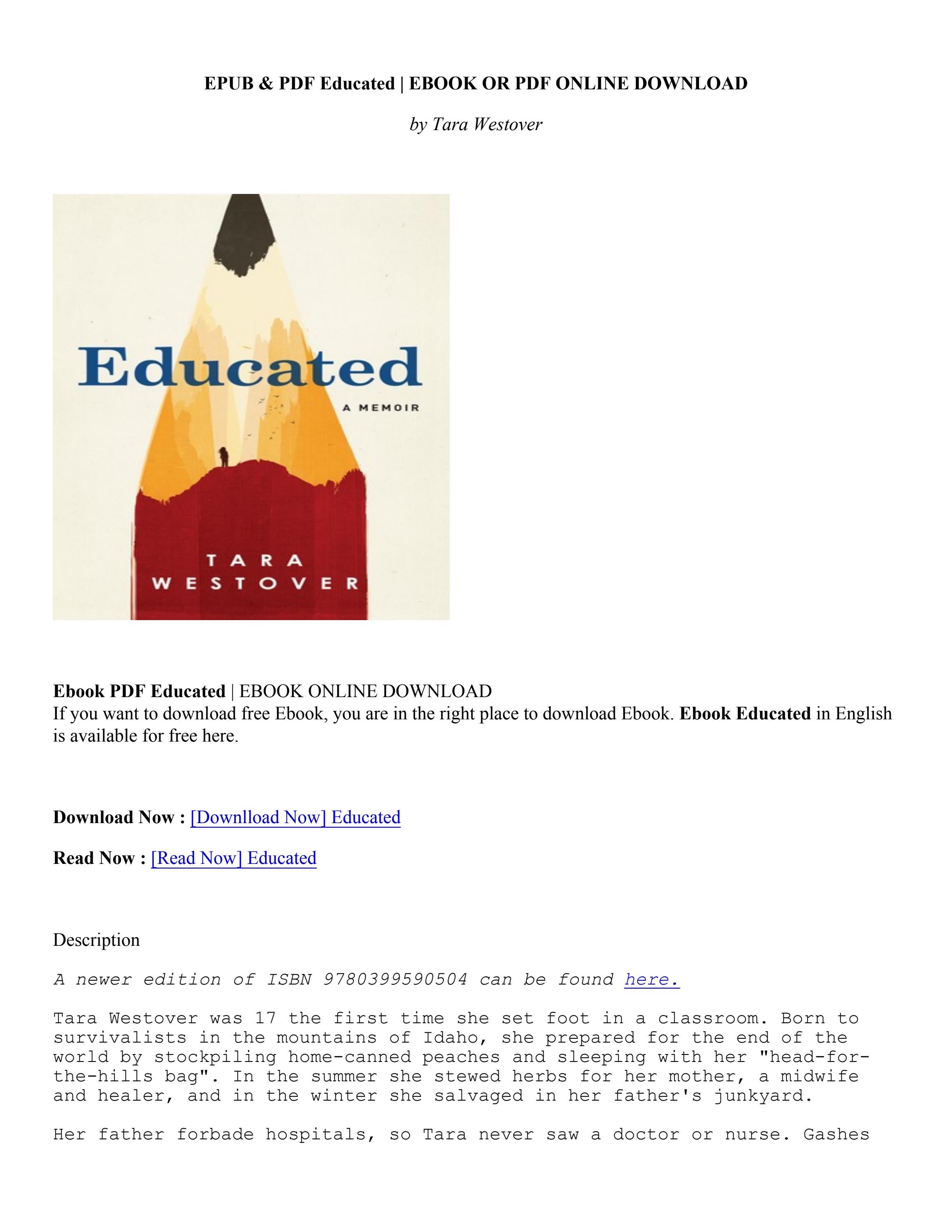 PDF Educated Tara Westover by hanniwelchlibs Issuu