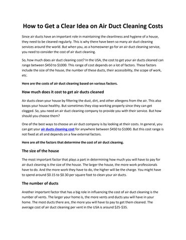 How to Get a Clear Idea on Air Duct Cleaning Costs by Air Duct  International - Issuu