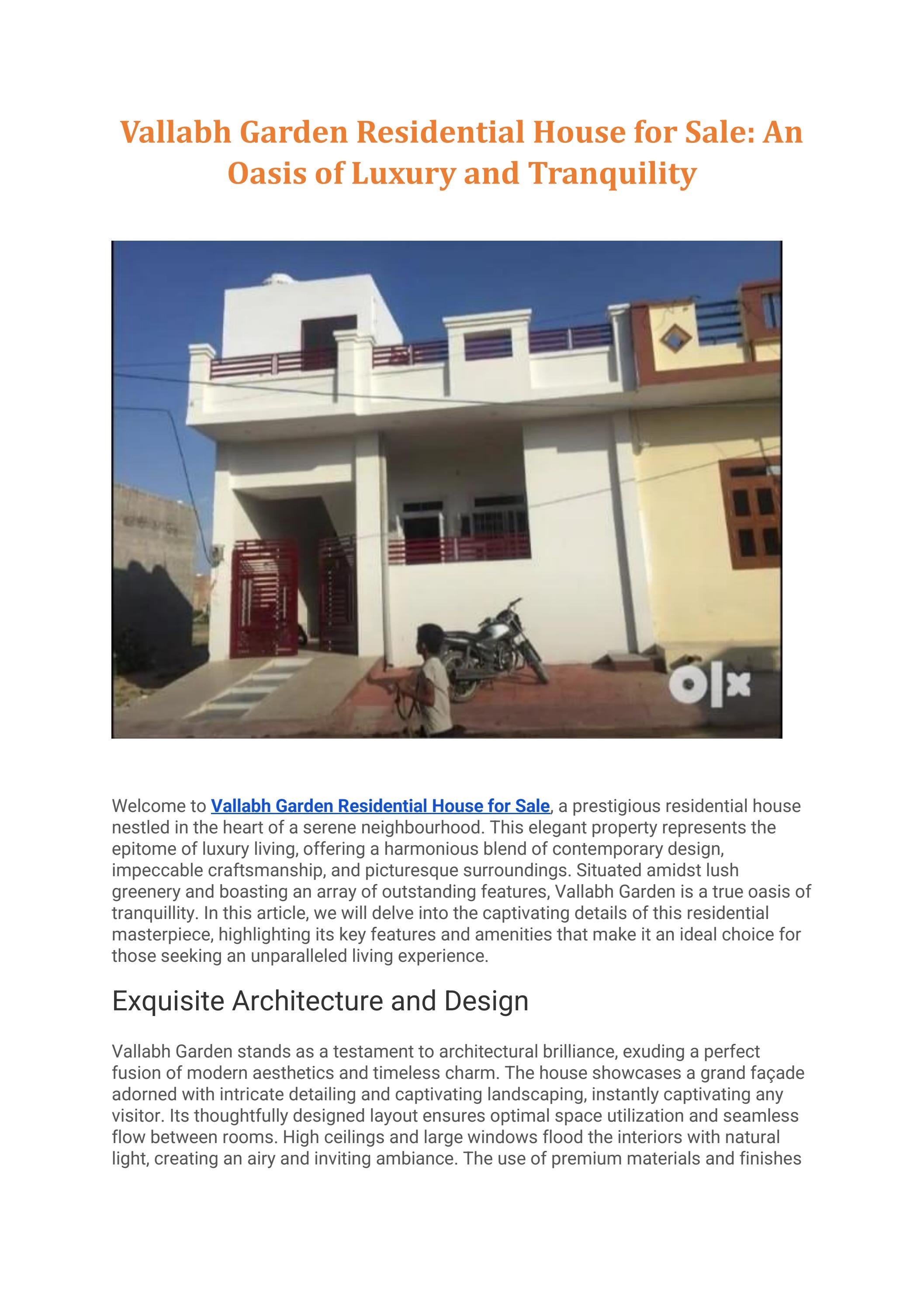 Vallabh Garden Residential House for Sale An Oasis of Luxury and