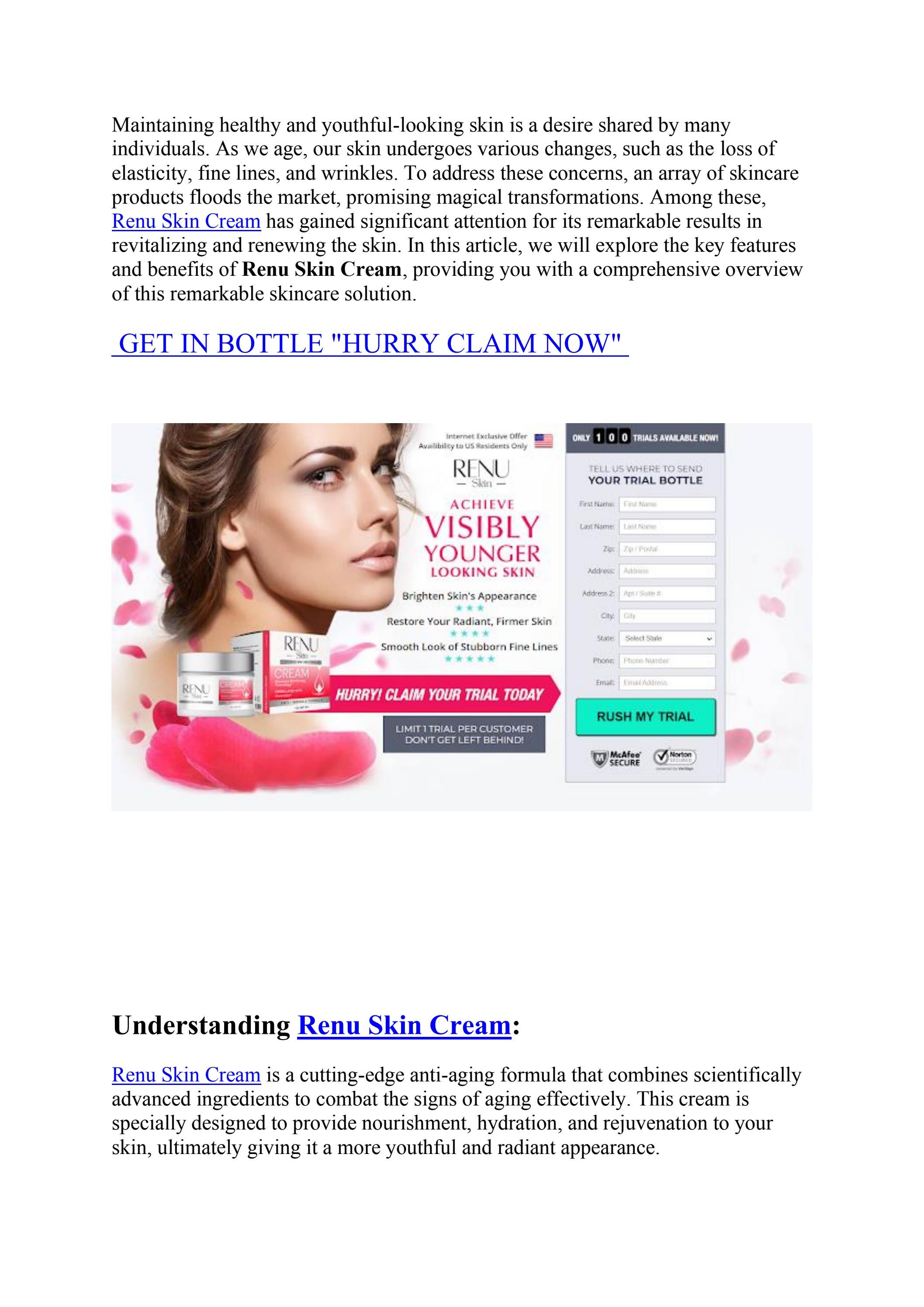 Renu Skin Cream - Facial mask treatments at Naturals will revitalize ...