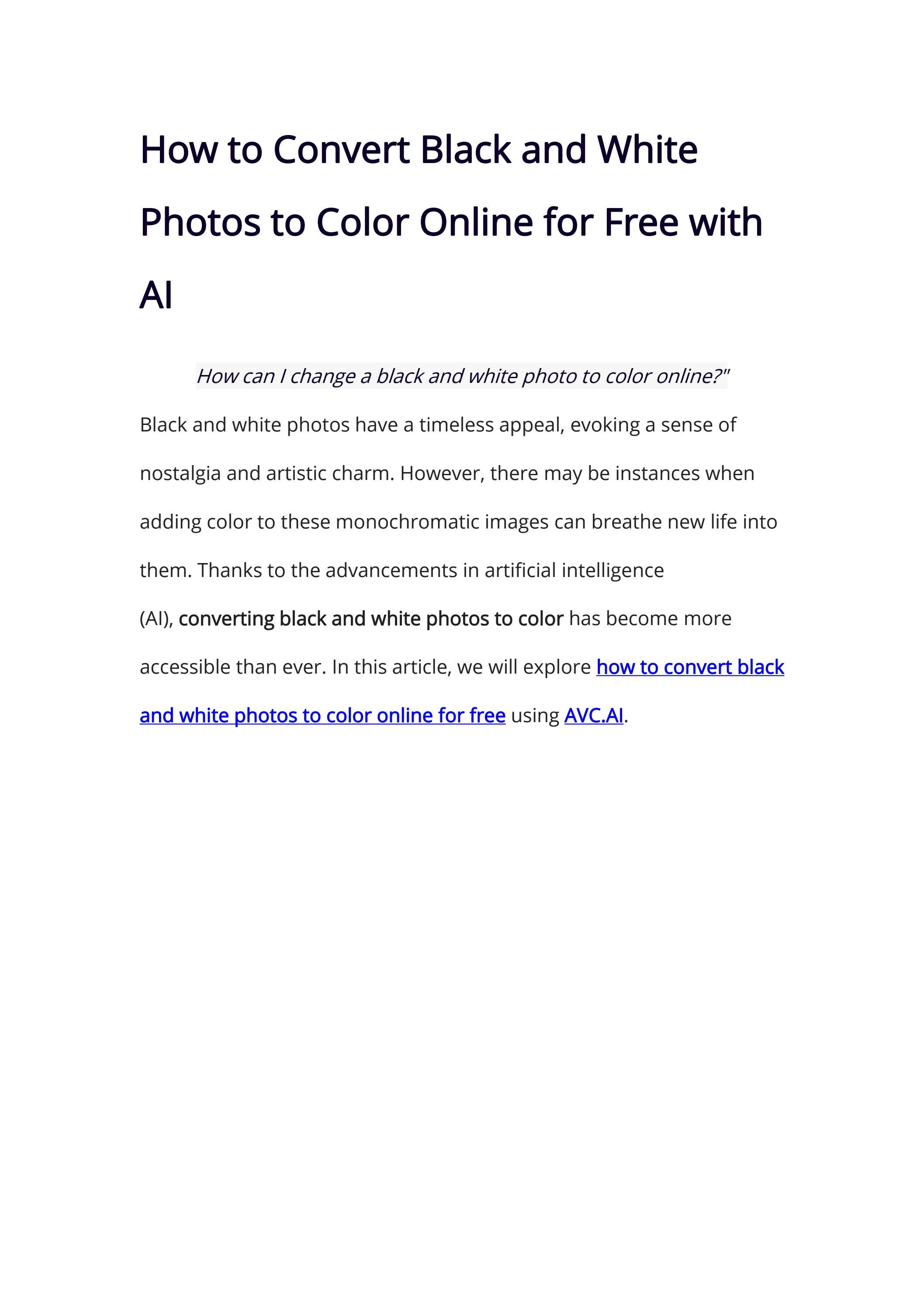 How to Convert Black and White Photos to Color Online for Free with AI