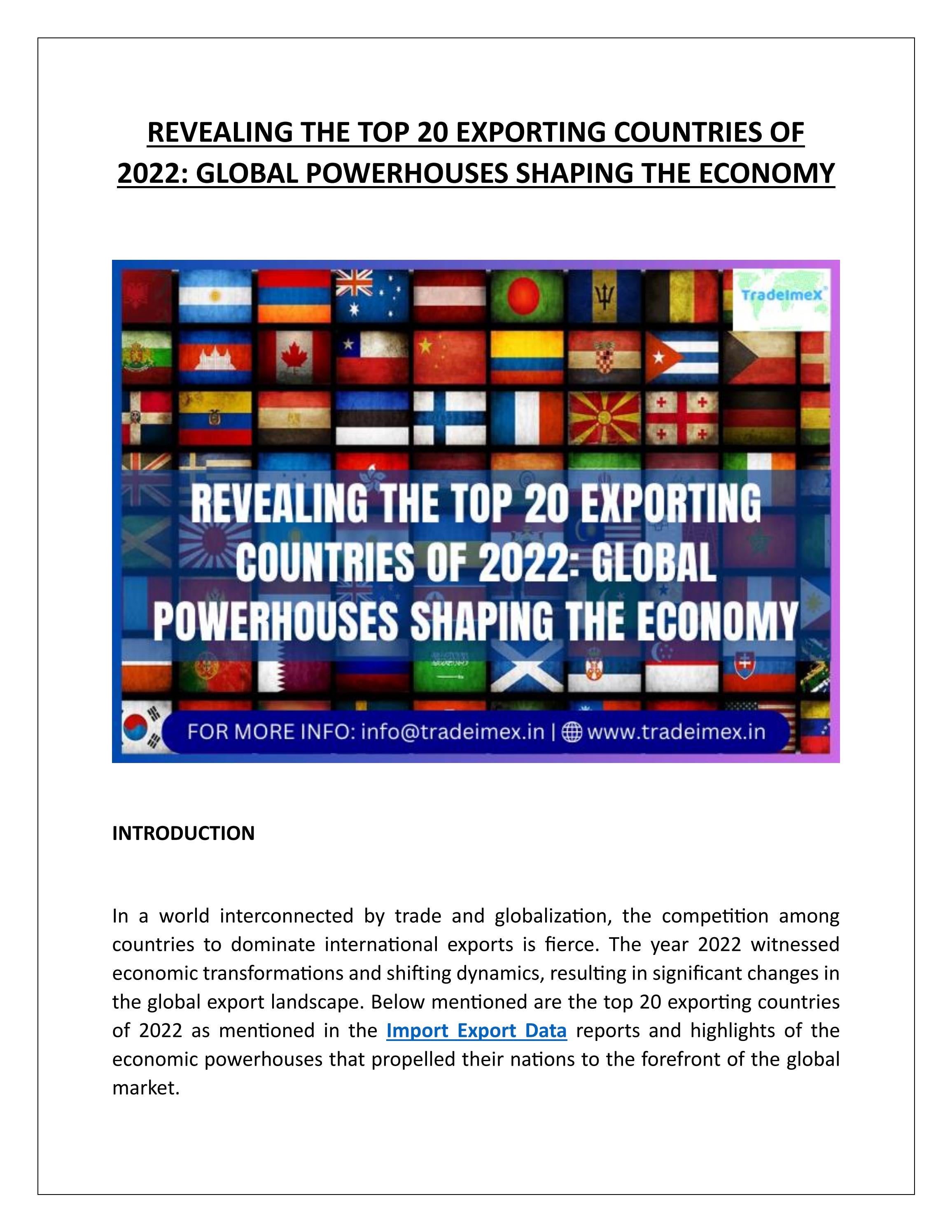 REVEALING THE TOP 20 EXPORTING COUNTRIES OF 2022 by tradeimexinfo Issuu