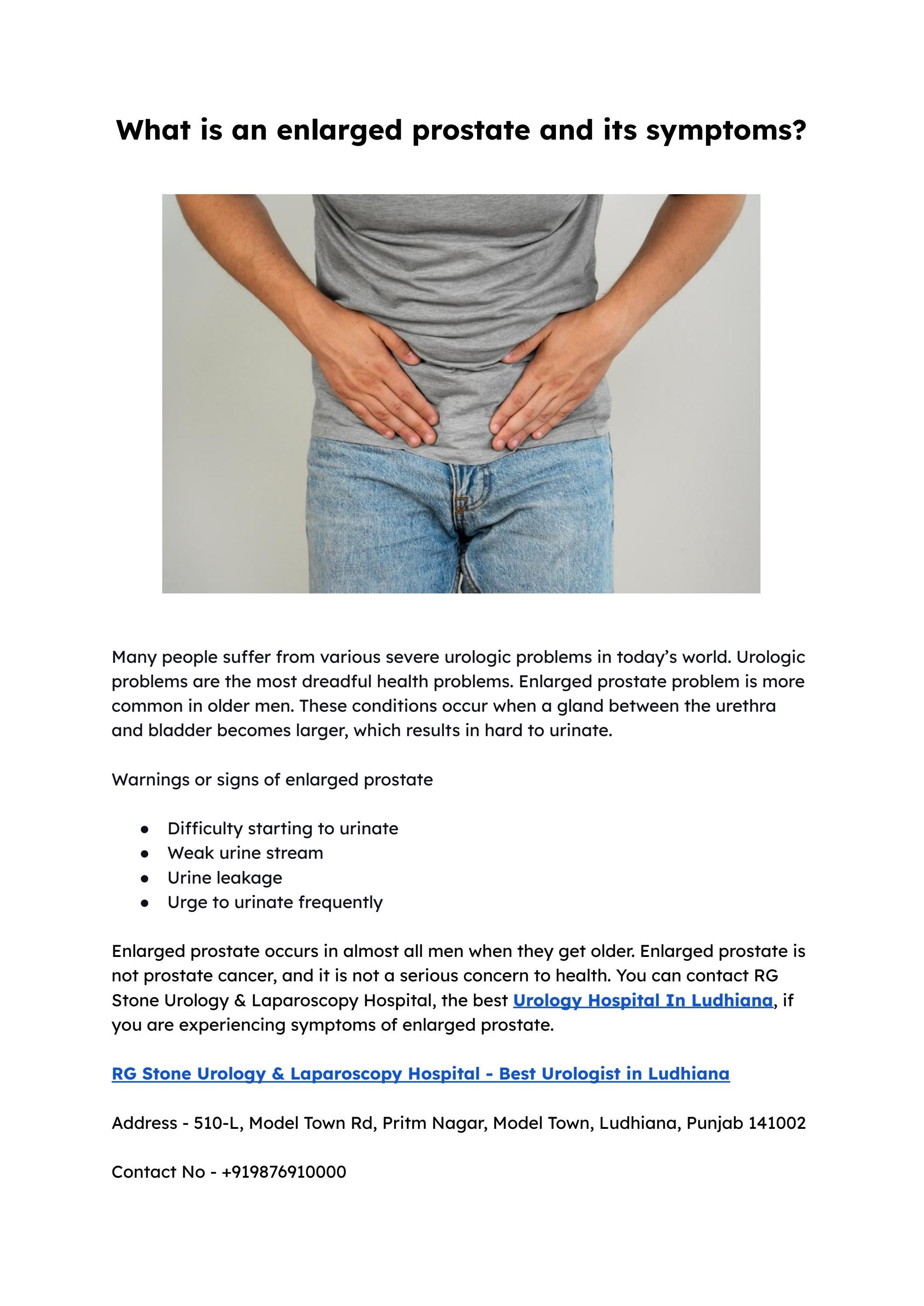 What is enlarged prostate and its symptoms? by RG Stone And Super Speciality Hospital Best