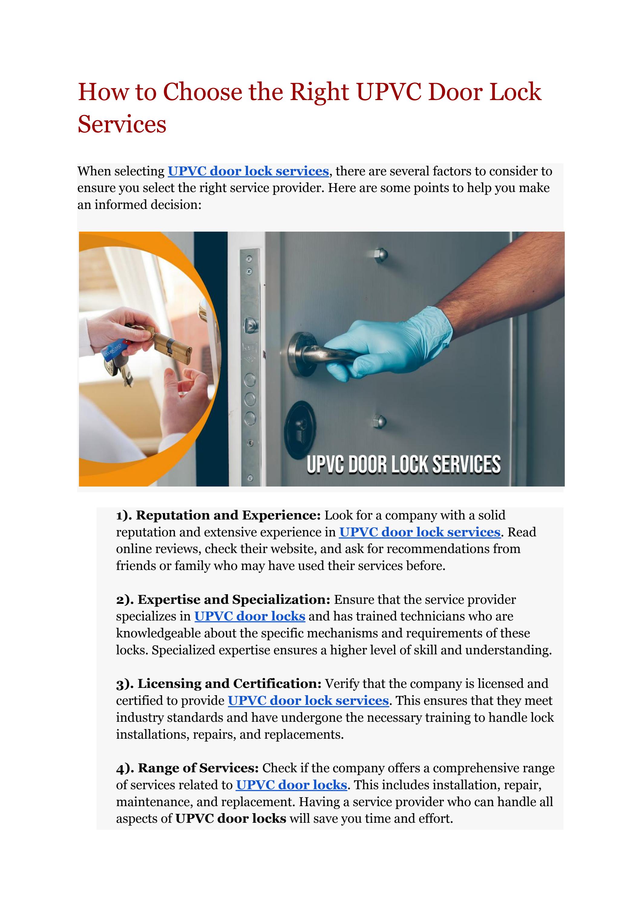 How to Choose the Right UPVC Door Lock Services by Firoz Khan Issuu