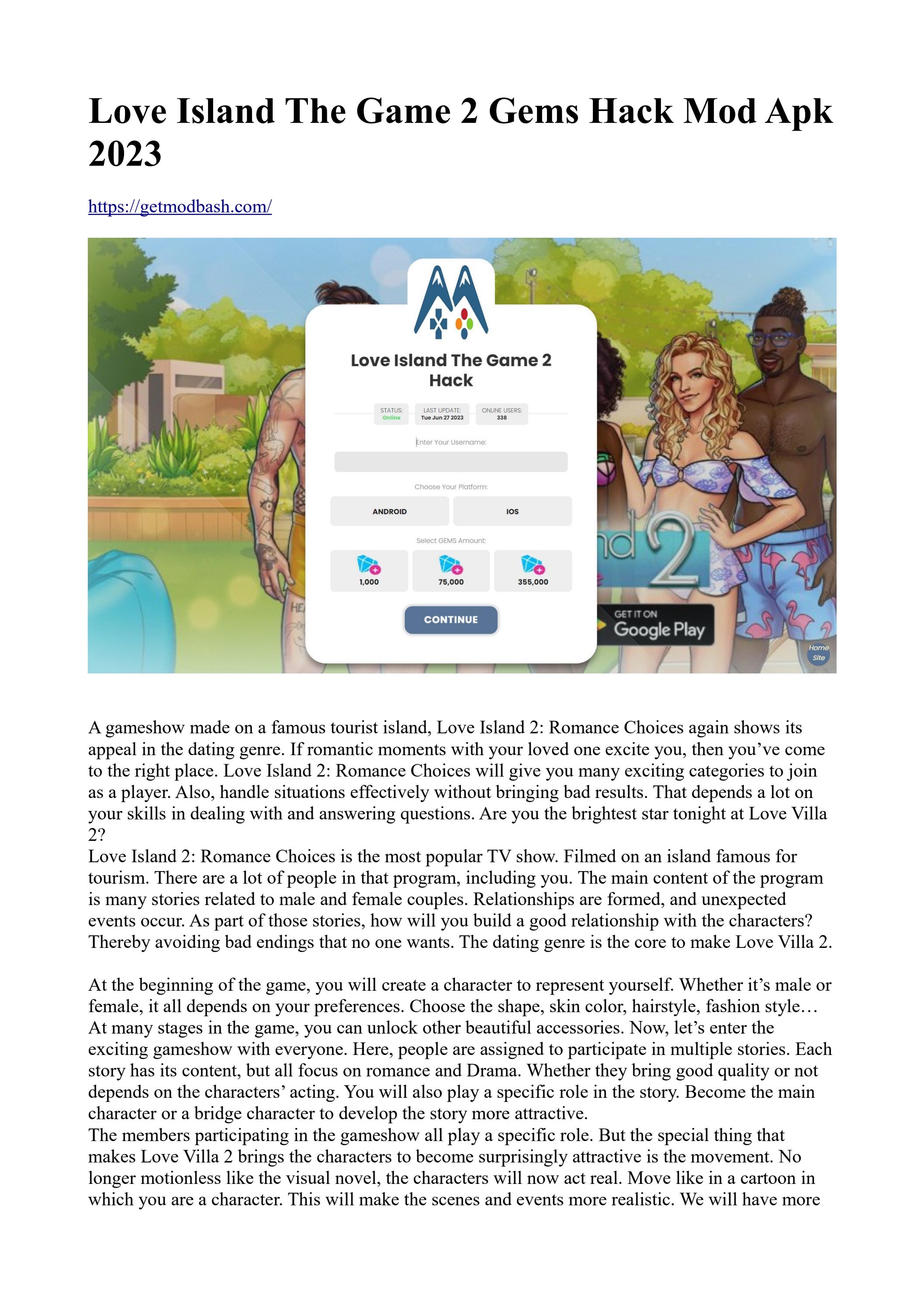 Love Island The Game 2 Gems Hack Mod Apk 2023 by love.island.the.game.2