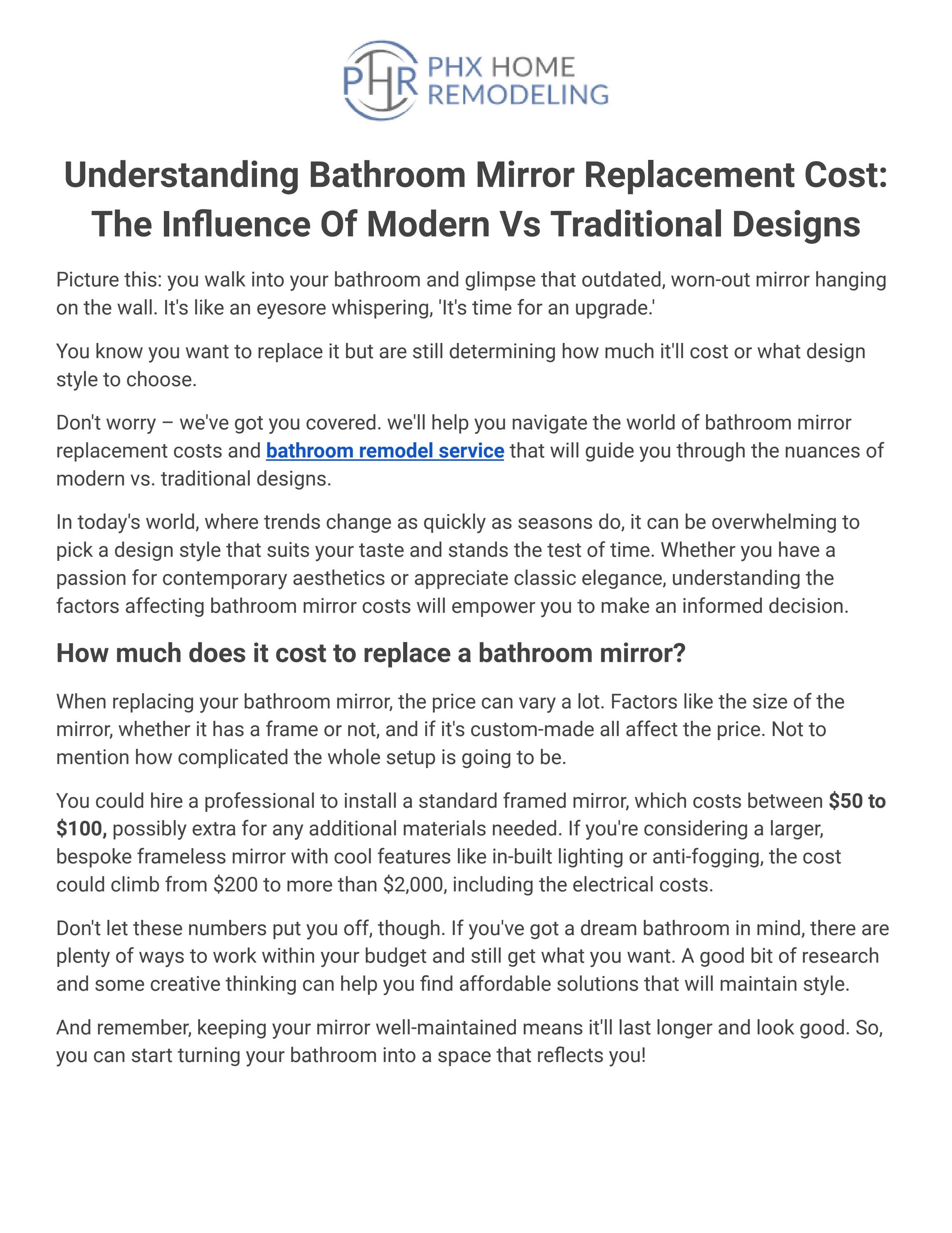 Understanding Bathroom Mirror Replacement Cost The Influence Of Modern