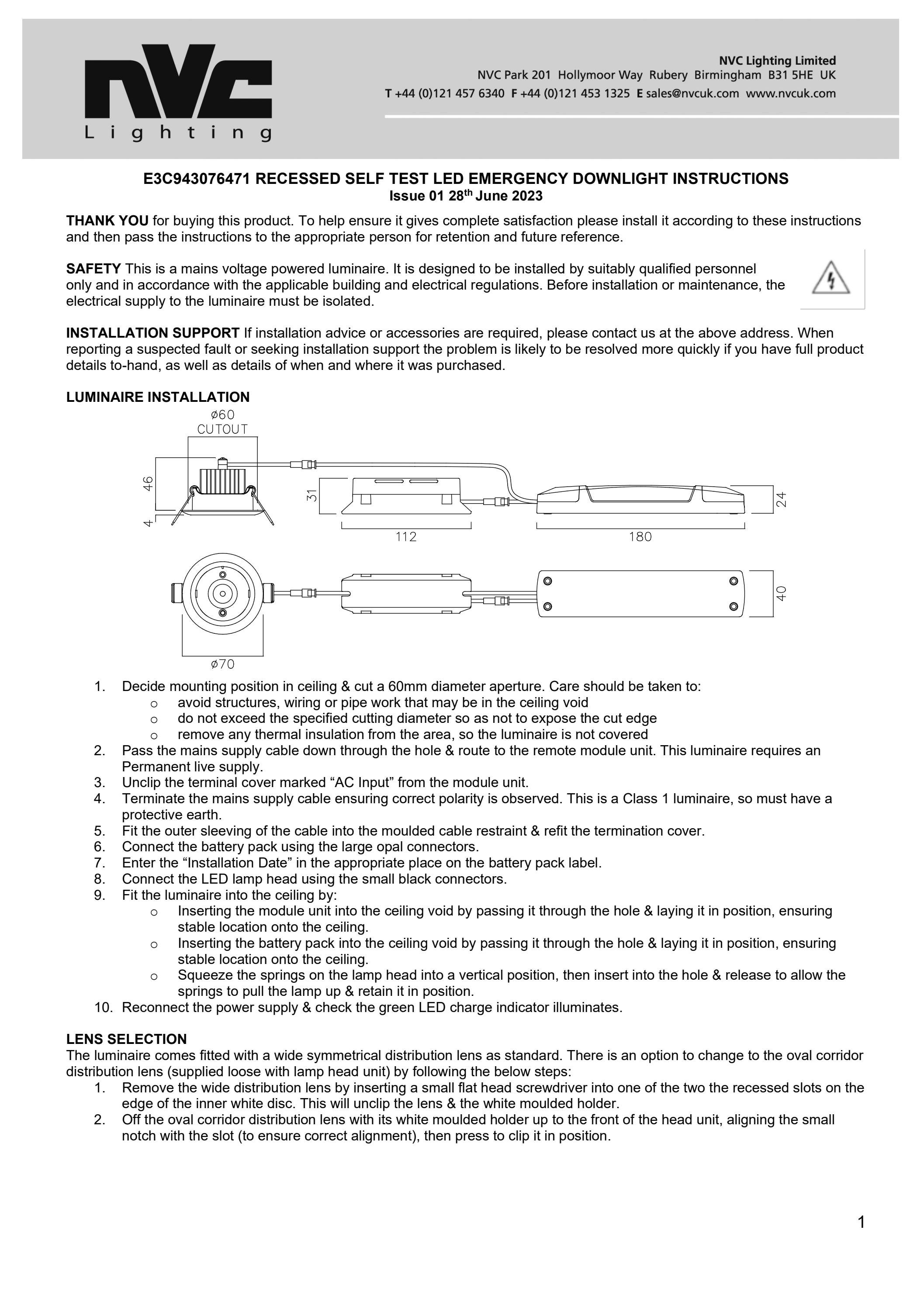 E3C943076471 Recessed Selftest LED Emergency Downlight