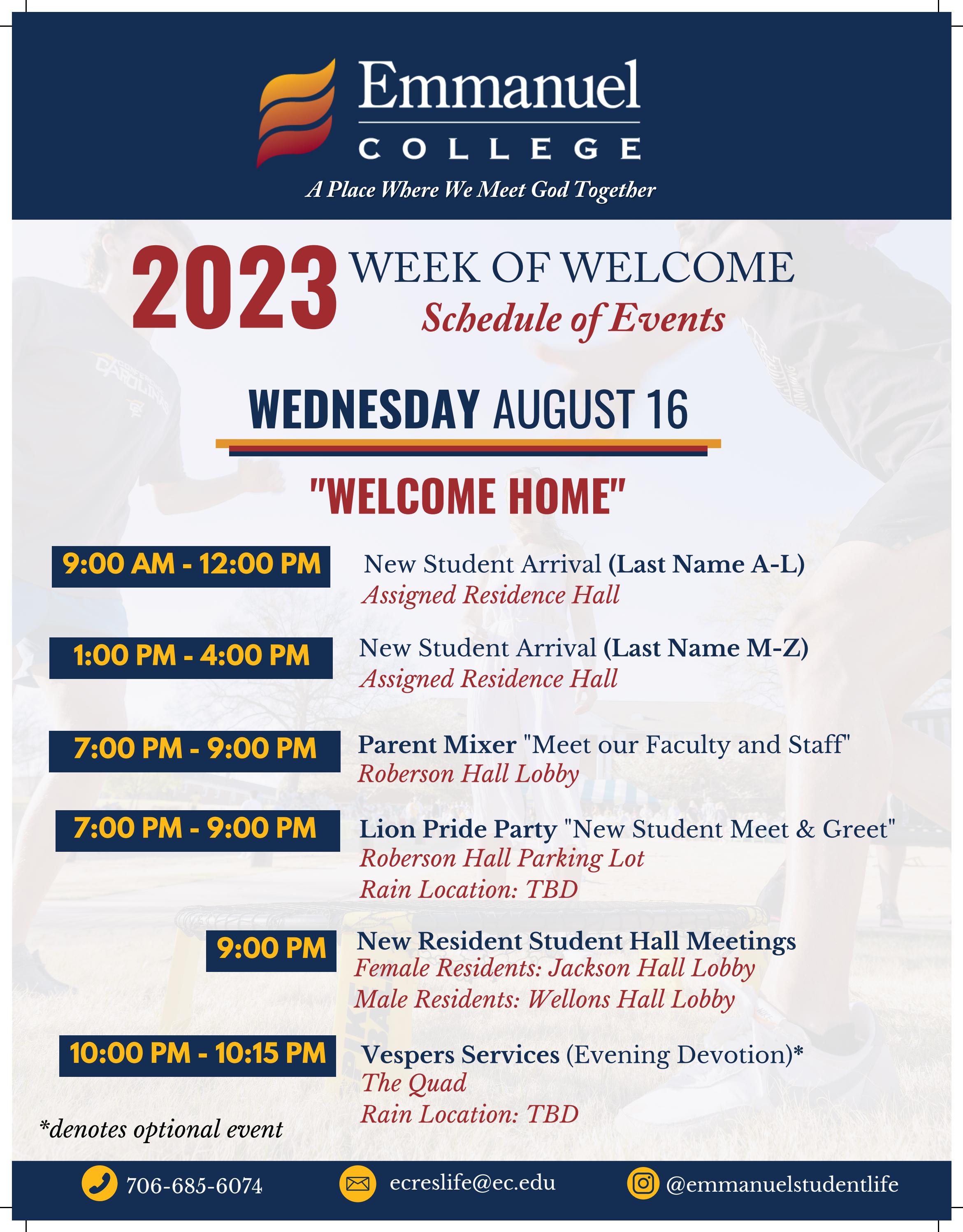 Fall 2023 Emmanuel Week of Schedule by Emmanuel College Campus