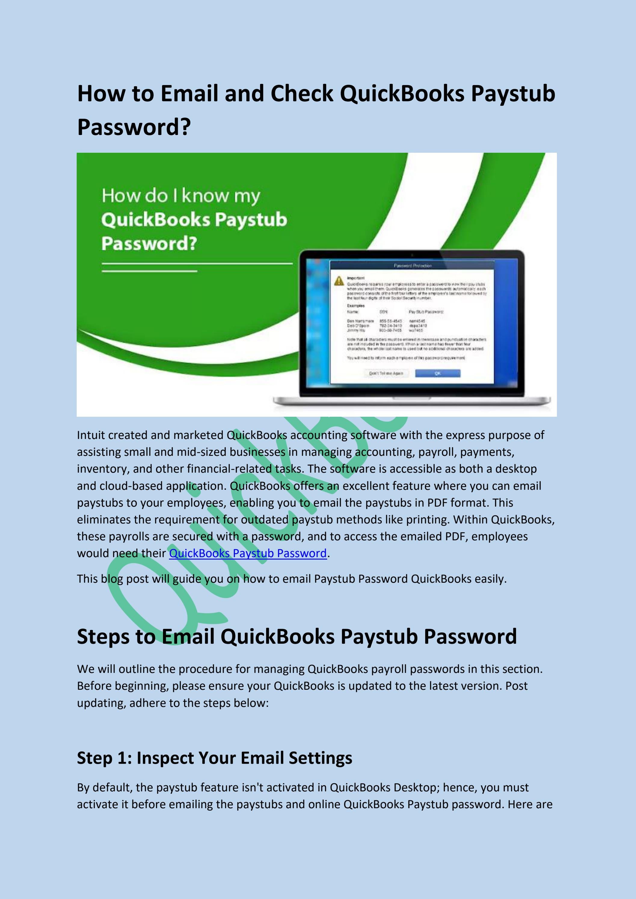 How to Email and Check QuickBooks Paystub Password? by alexmiller0020