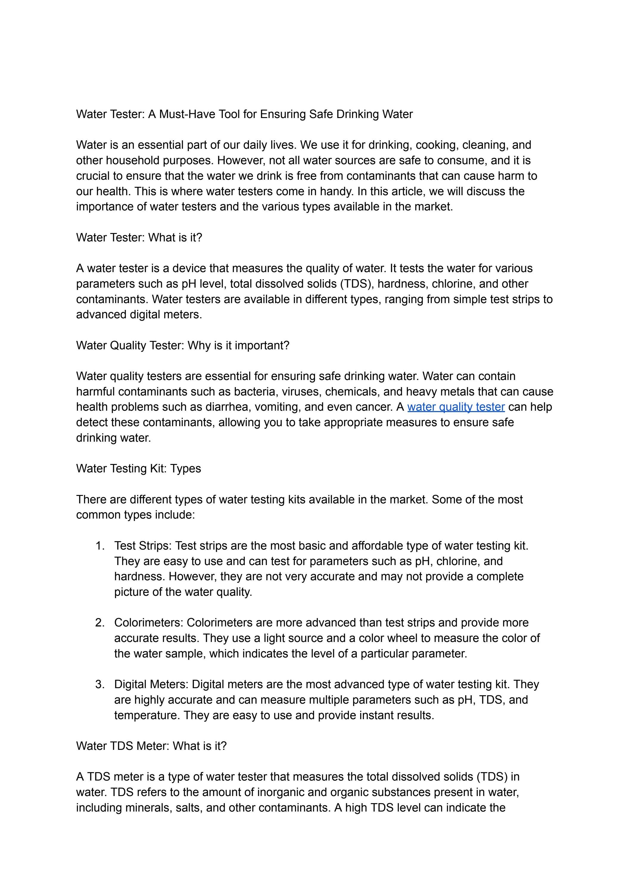 Water Tester_ A MustHave Tool for Ensuring Safe Drinking Water by