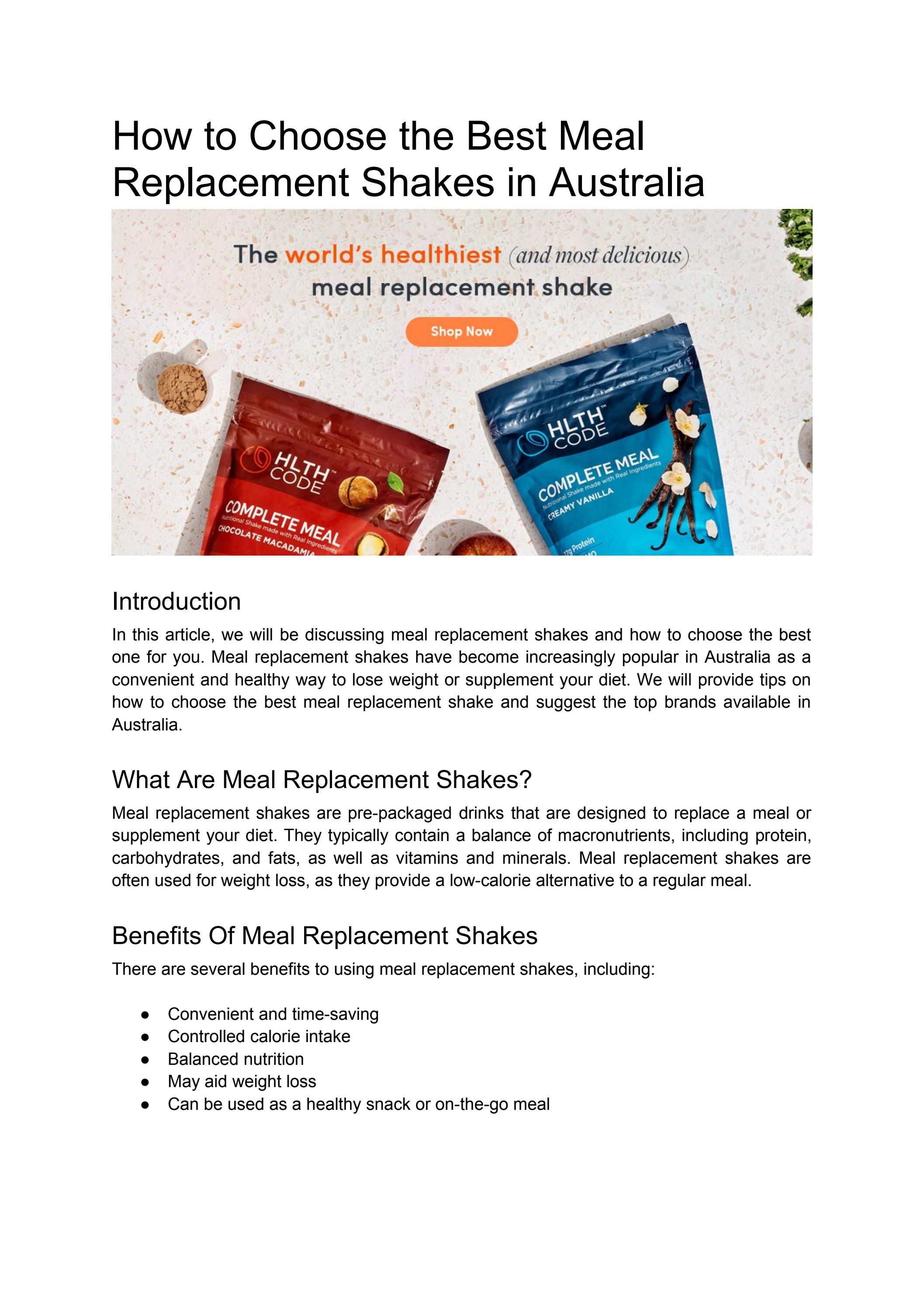How to Choose the Best Meal Replacement Shakes in Australia by HLTH