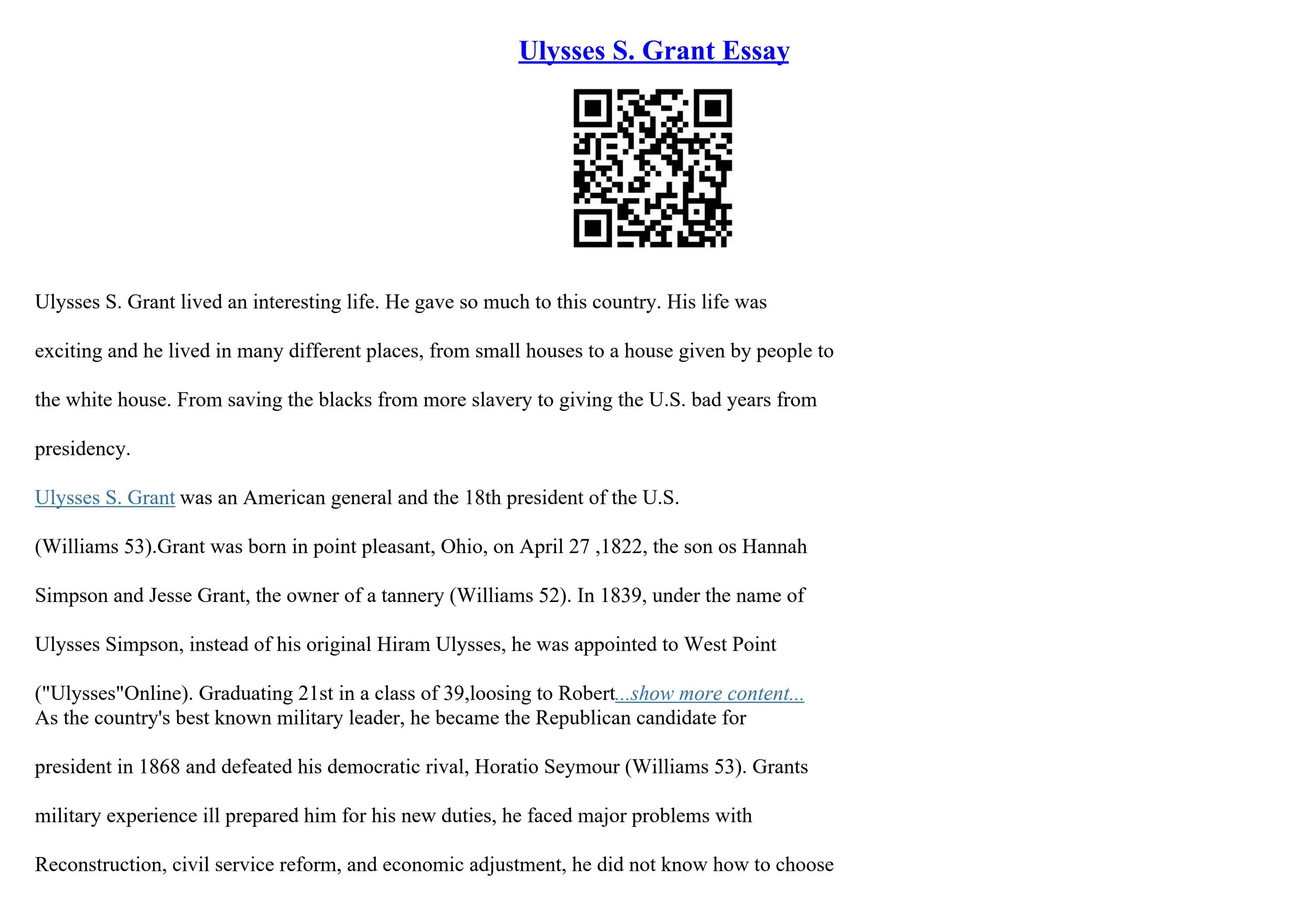 Ulysses S Grant Essay by Where - Page 1 