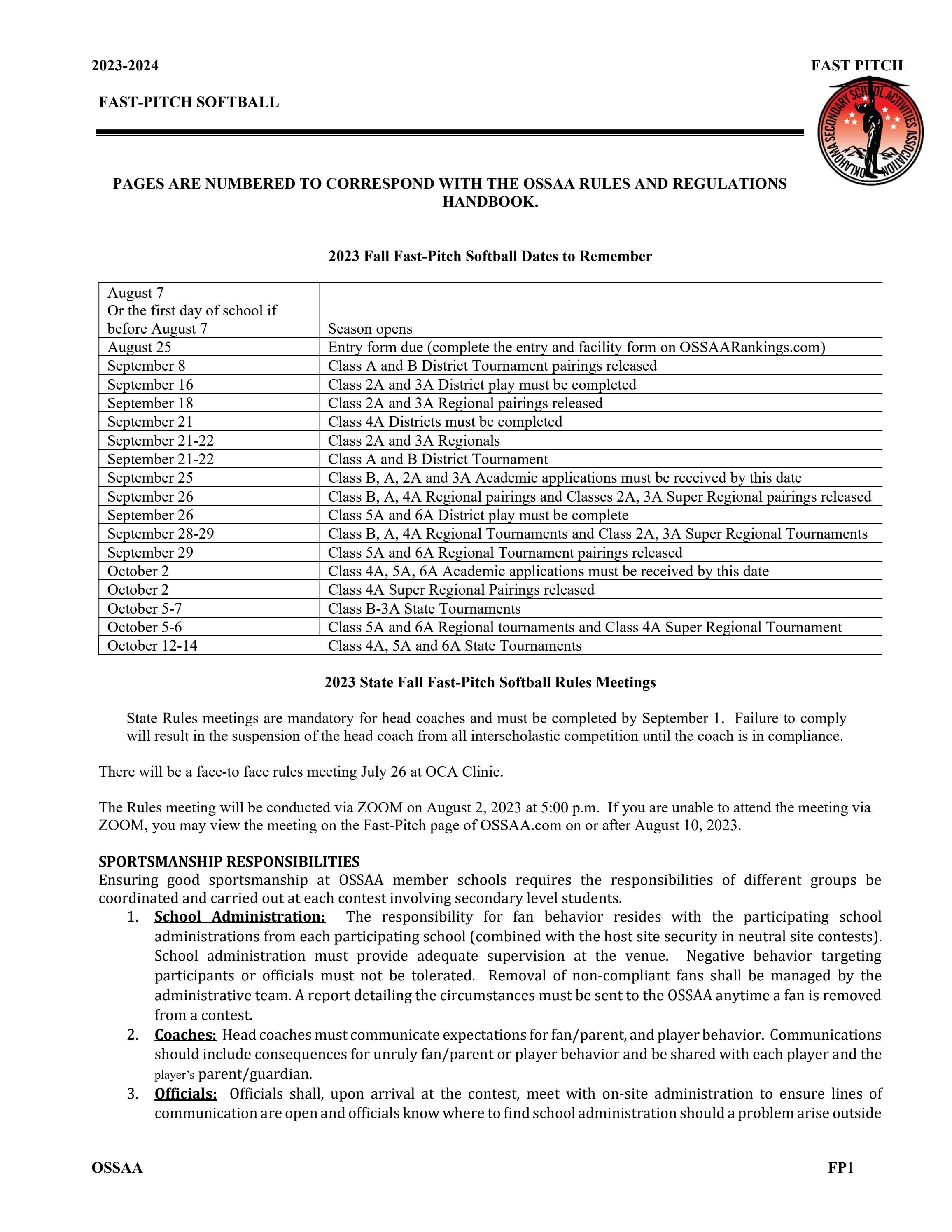 2023 OSSAA FastPitch Softball Manual by OSSAA Media Issuu