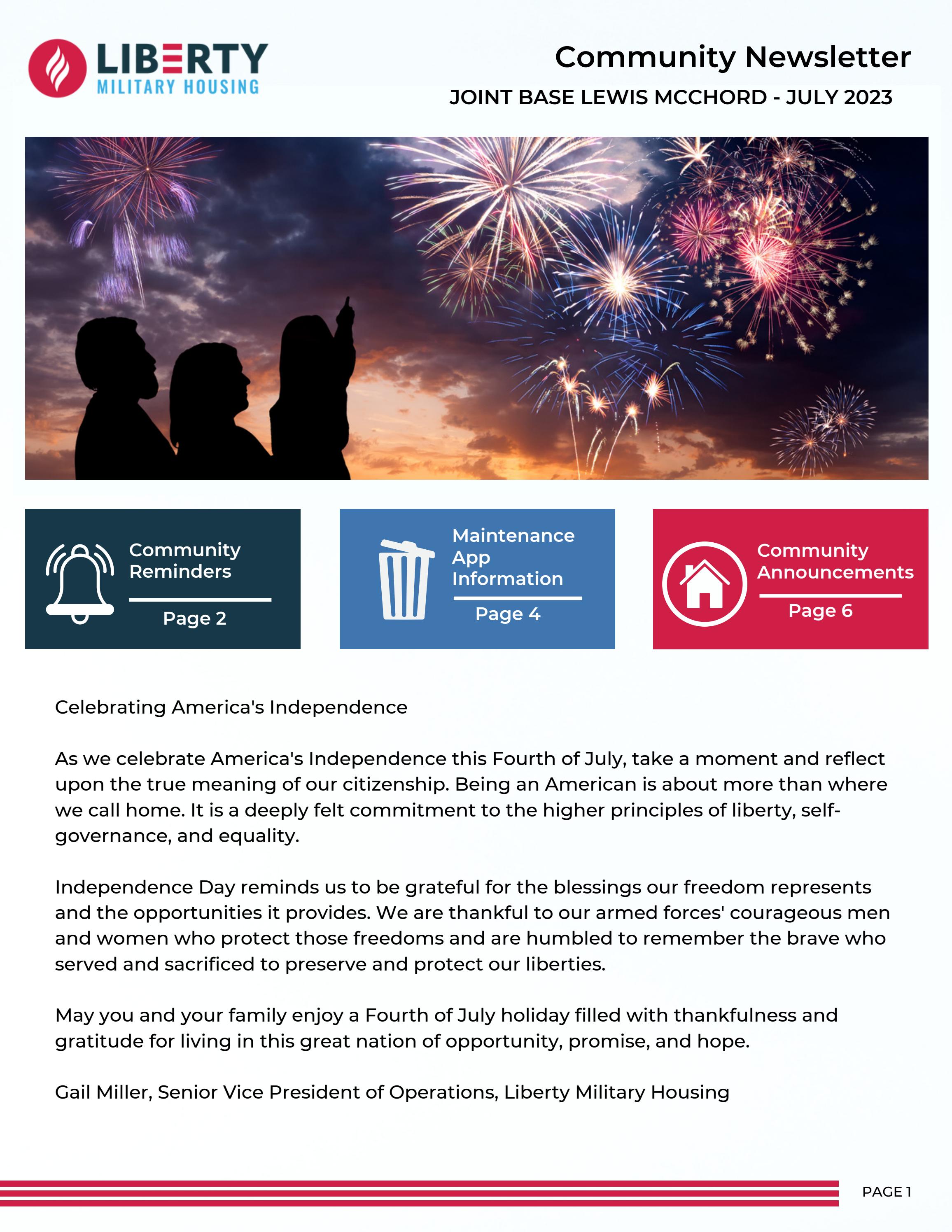 July 2023 Community Newsletter JBLM by Liberty Military Housing at