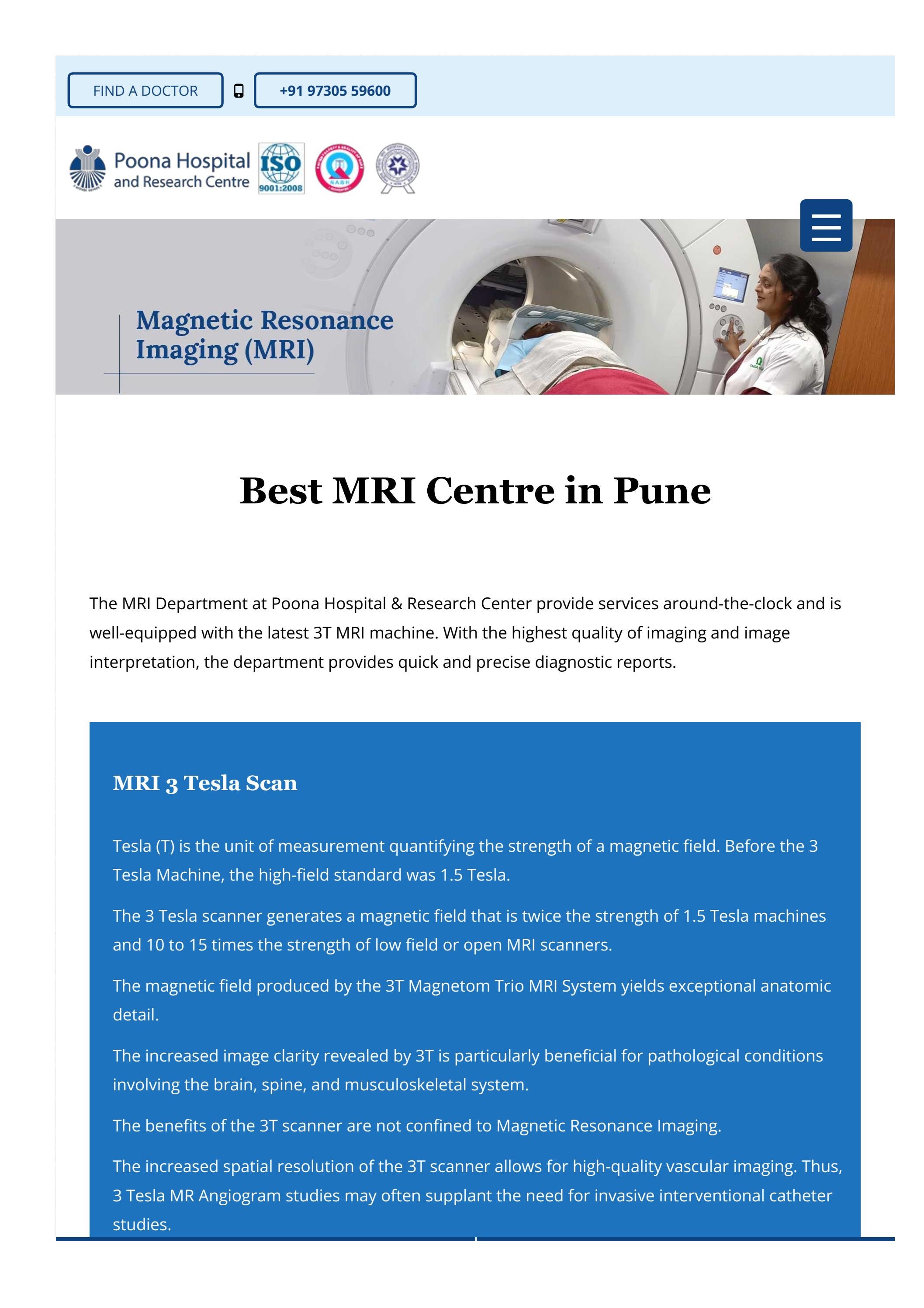 MRI Centre in Pune Poona Hospital and Research Center by Poona