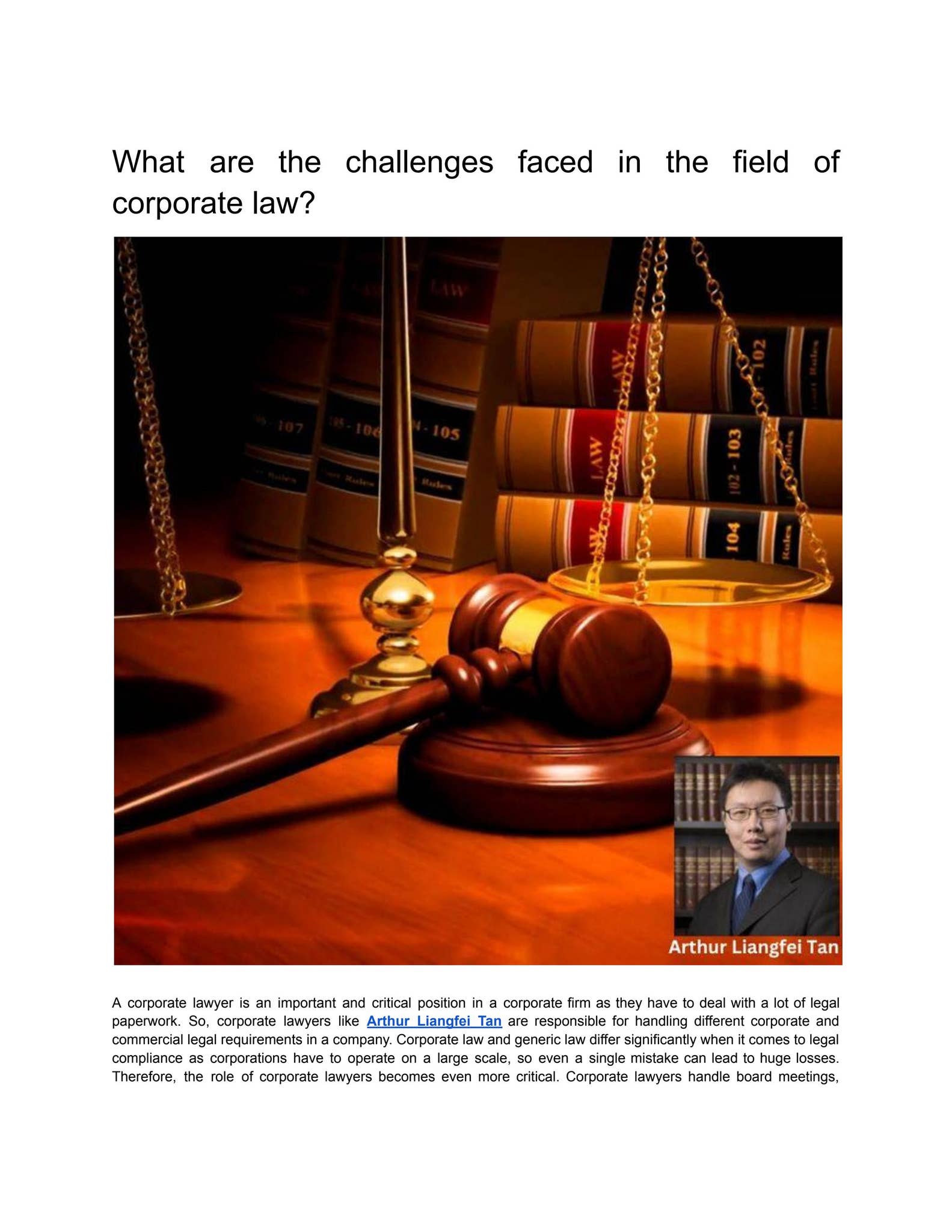What are the challenges faced in the field of corporate law? by Arthur ...