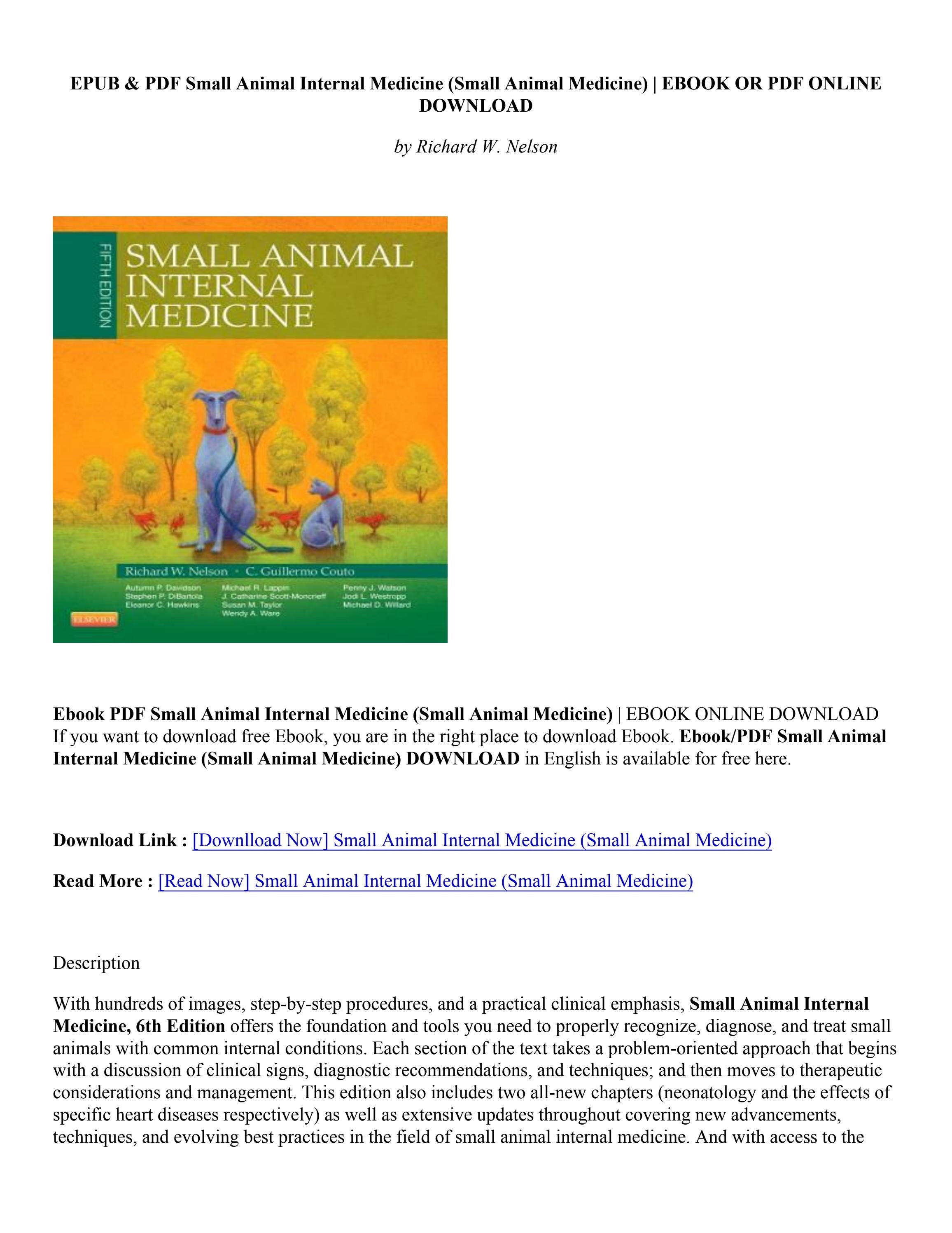 (Download Book) Small Animal Internal Medicine (Small Animal Medicine