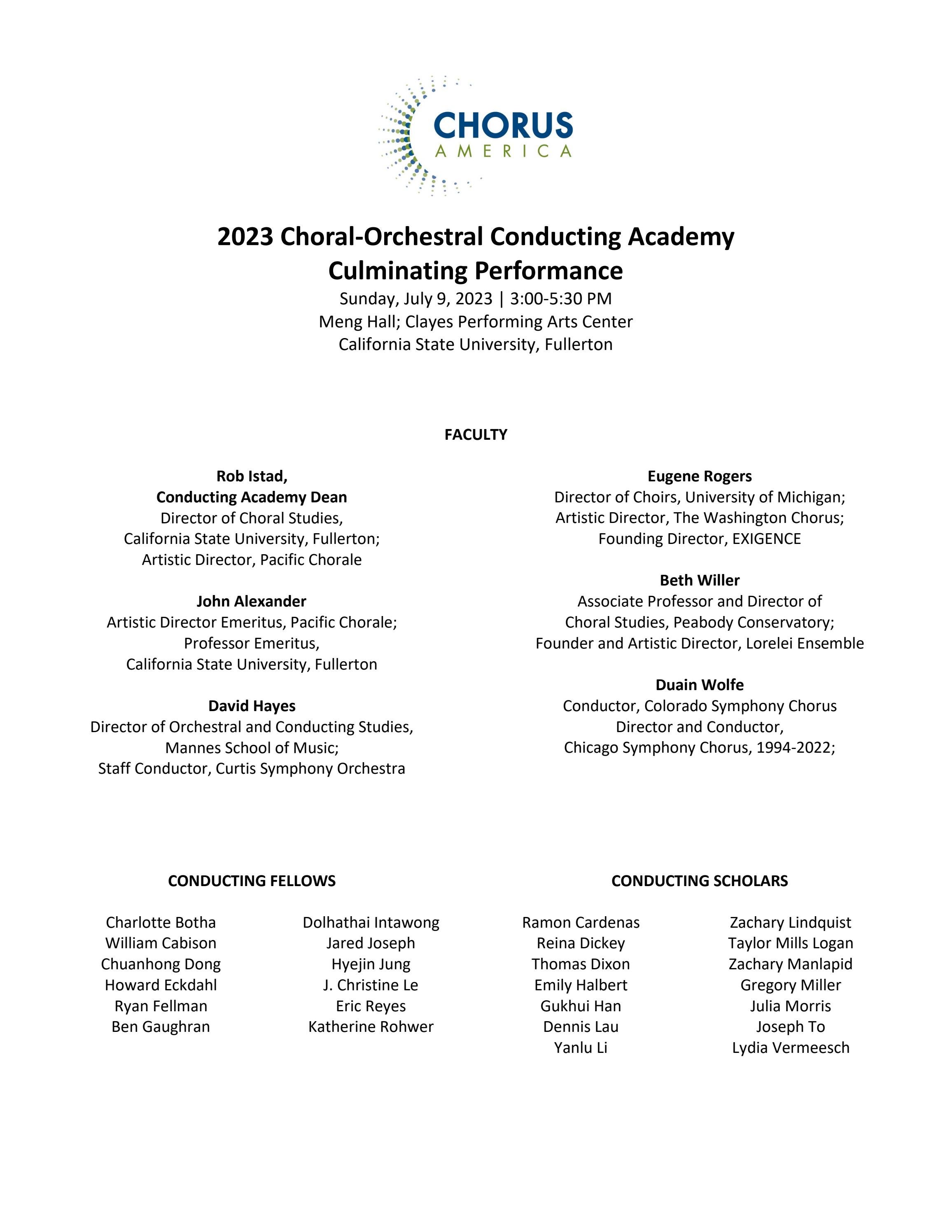Chorus America 2023 ChoralOrchestral Conducting Academy Culminating