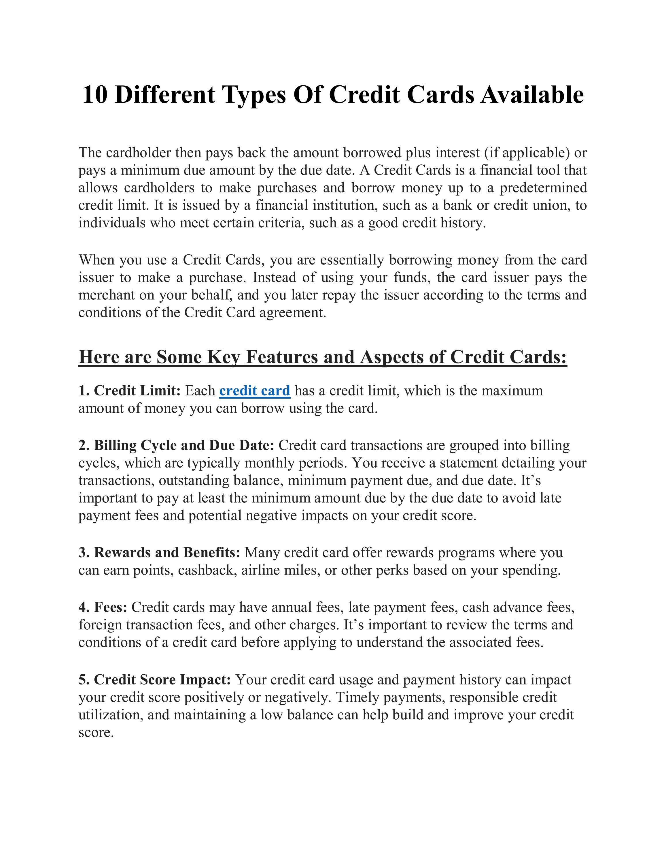 10 Different Types Of Credit Cards Available by bigg finance Issuu