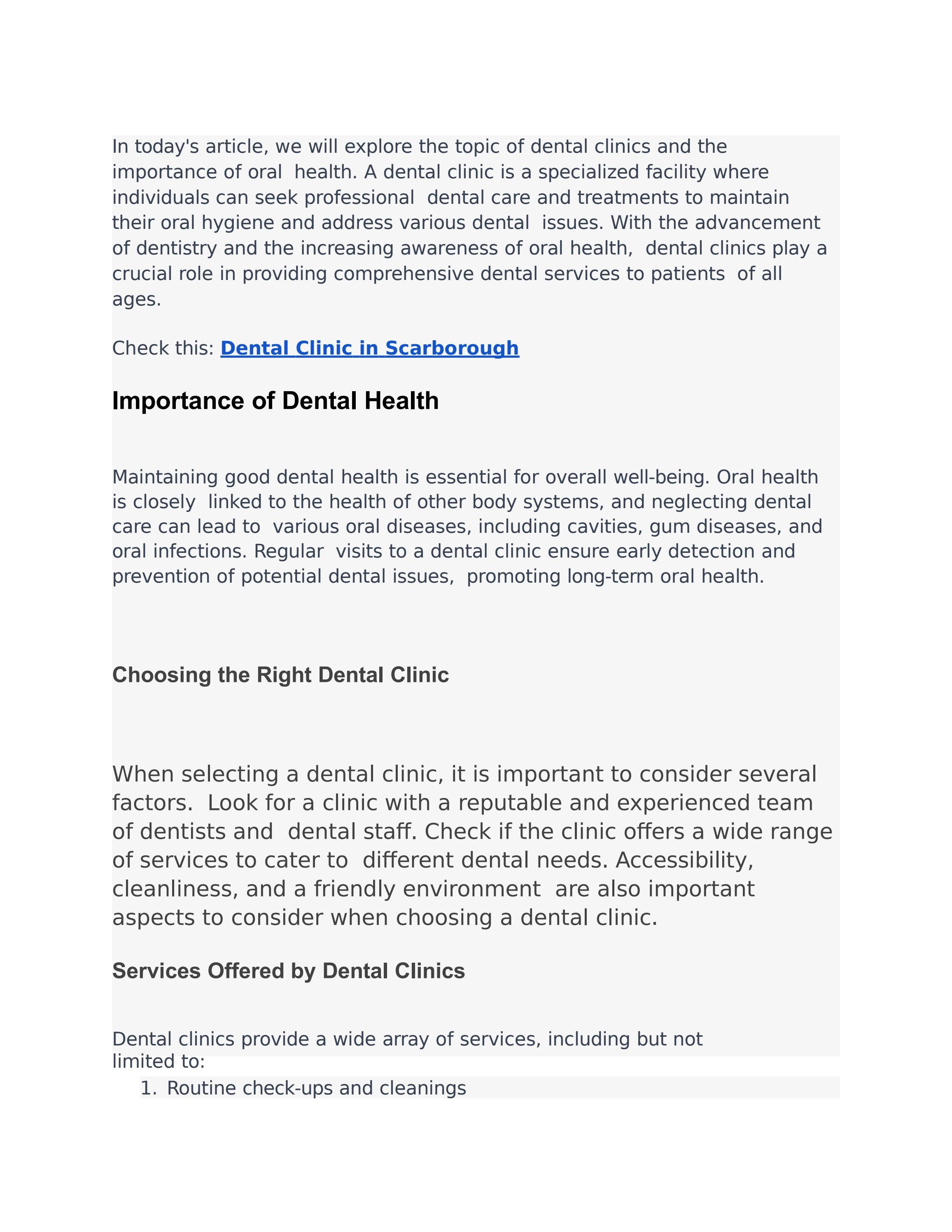 Exploring the Importance of Dental Clinics and Oral Health by Markham