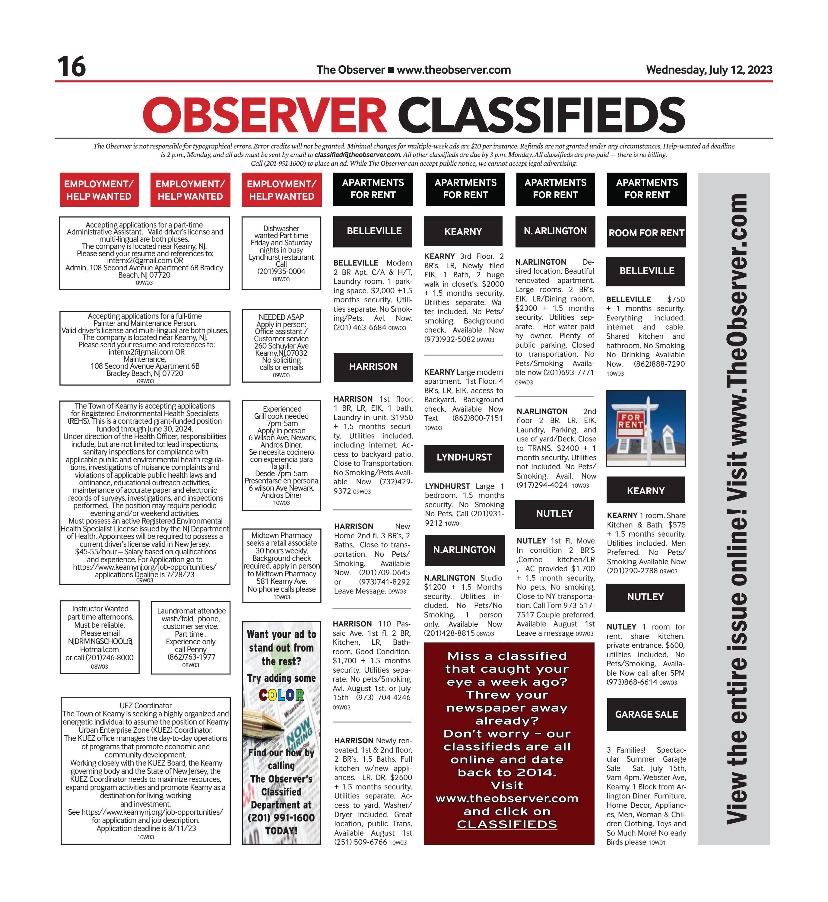 Classifieds for July 12, 2023 by The Observer Newspaper Issuu