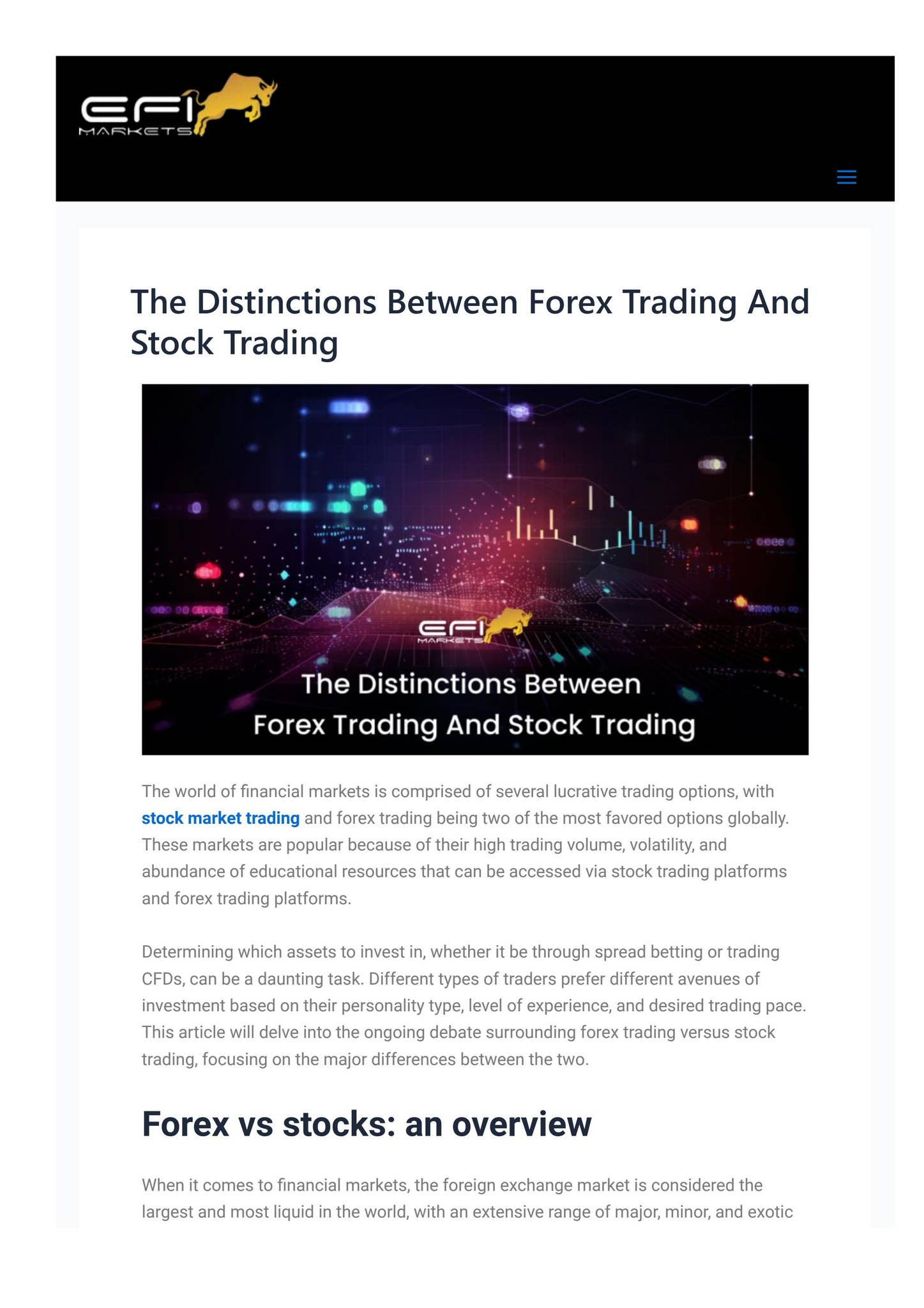 The Distinctions Between Forex Trading And Stock Trading by efi_markets -  Issuu