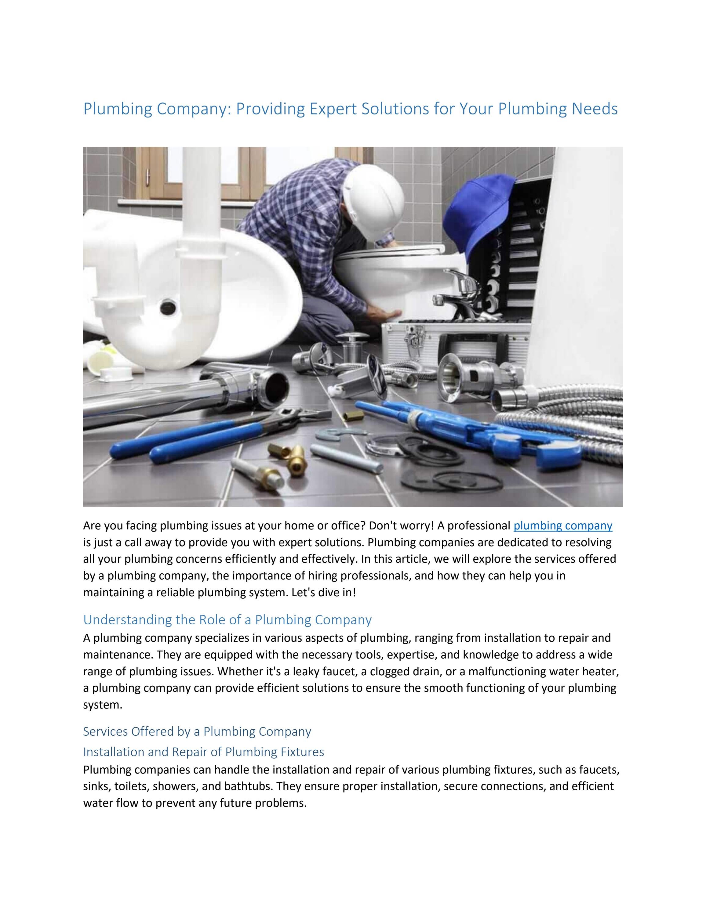 Plumbing Company Providing Expert Solutions for Your Plumbing Needs by