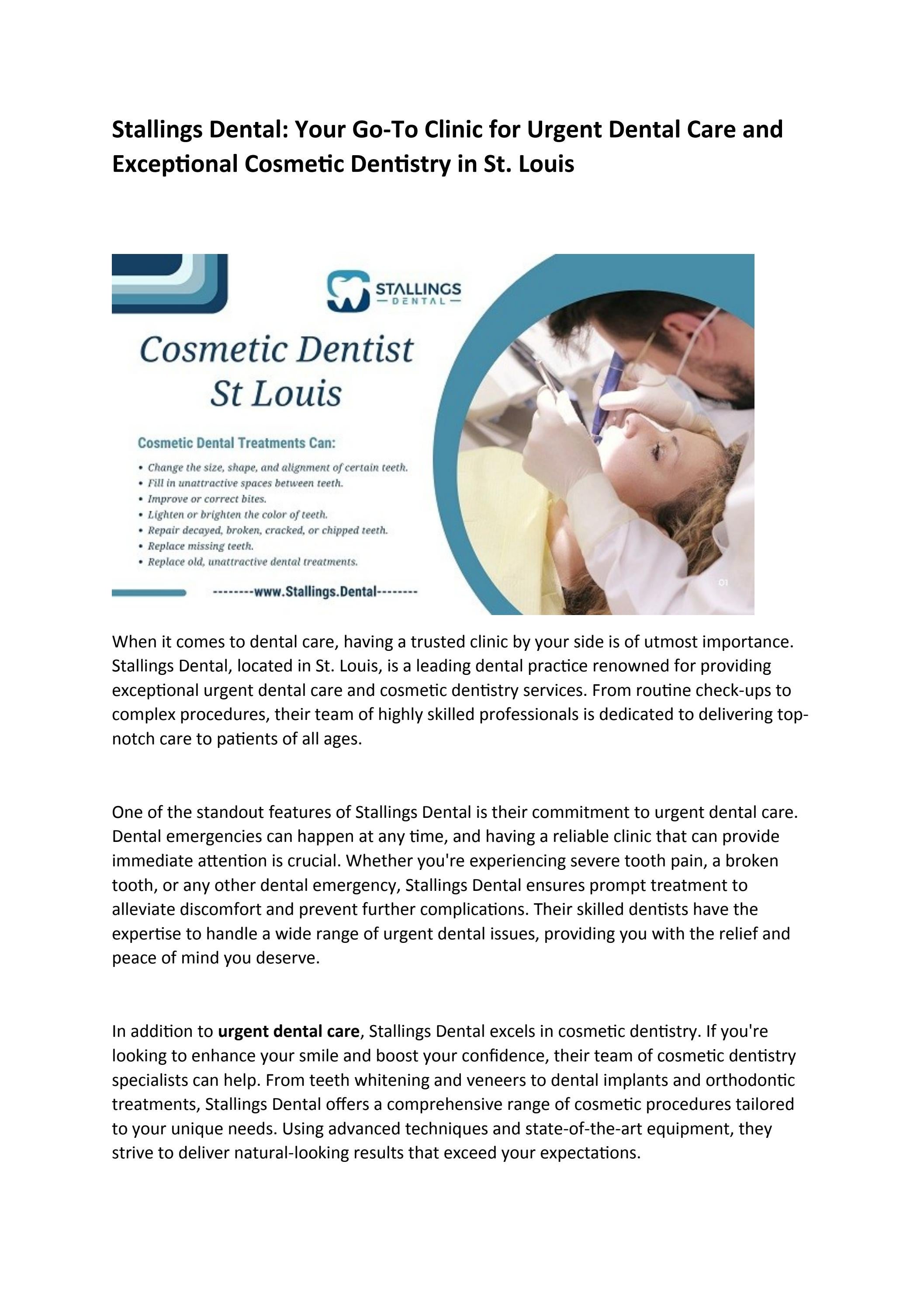 Stallings Dental Your GoTo Clinic for Urgent Dental Care and