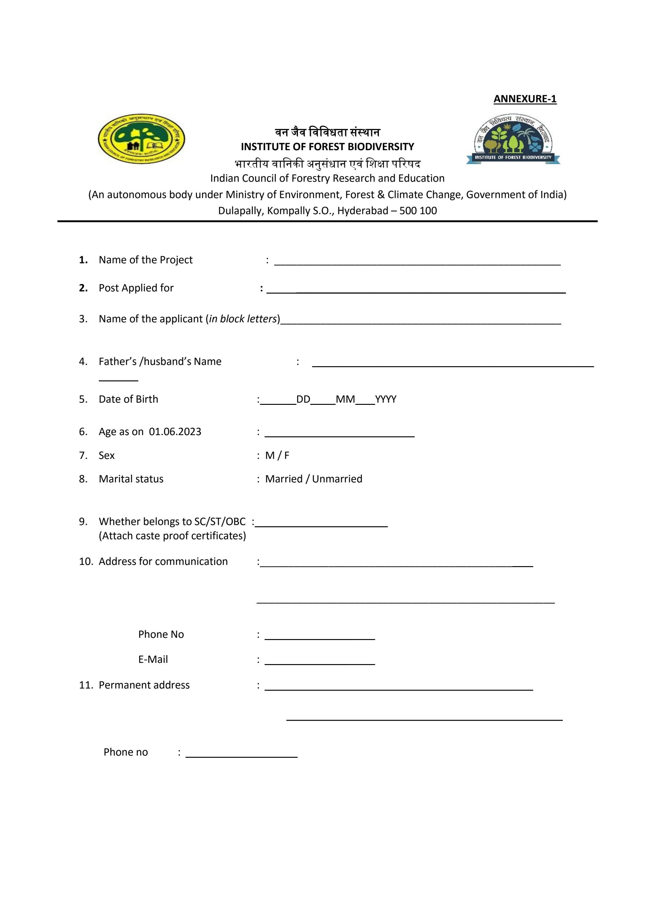 Govt ICFRE Project Vacancies For BSc & MSc Botany, Biochem