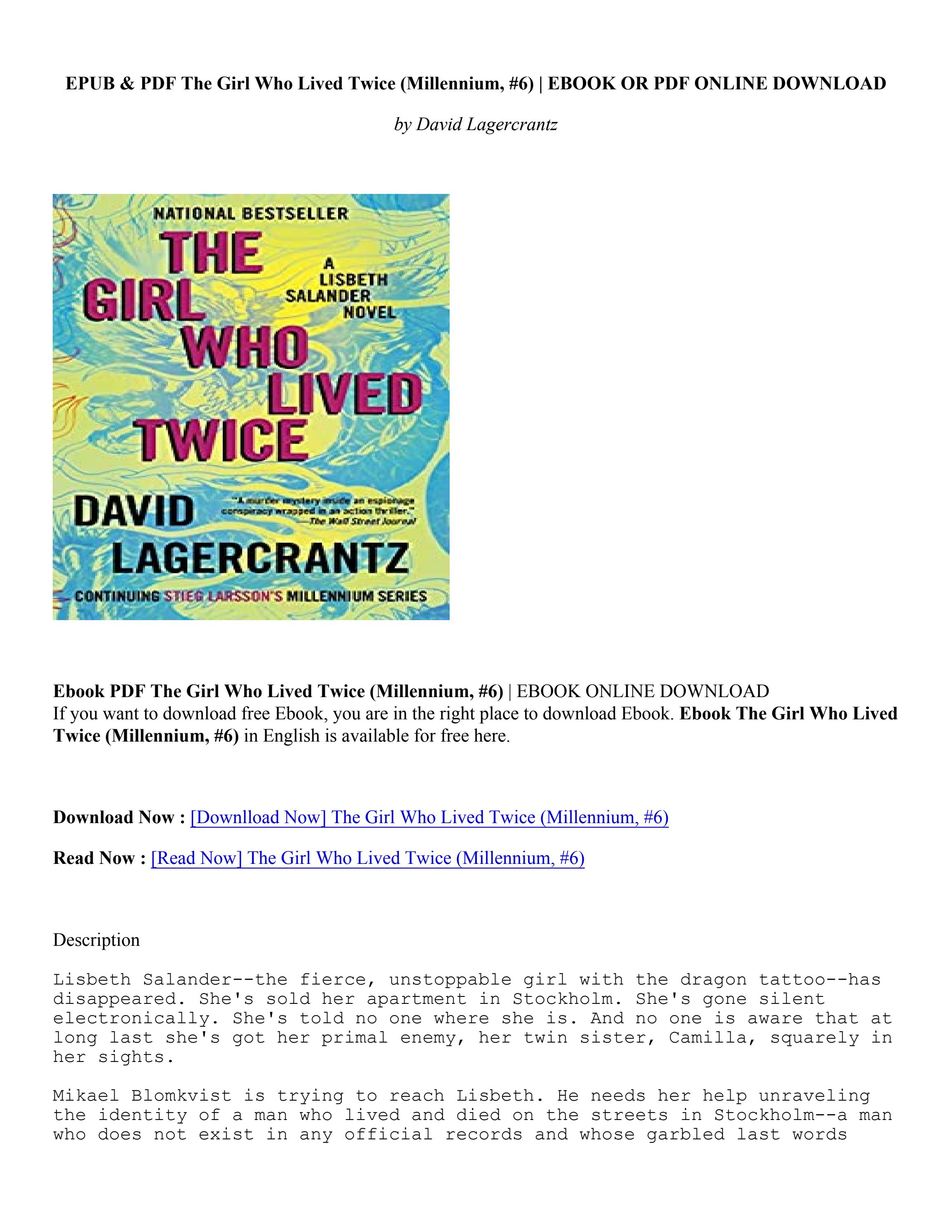 Download PDF The Girl Who Lived Twice (Millennium, 6) David