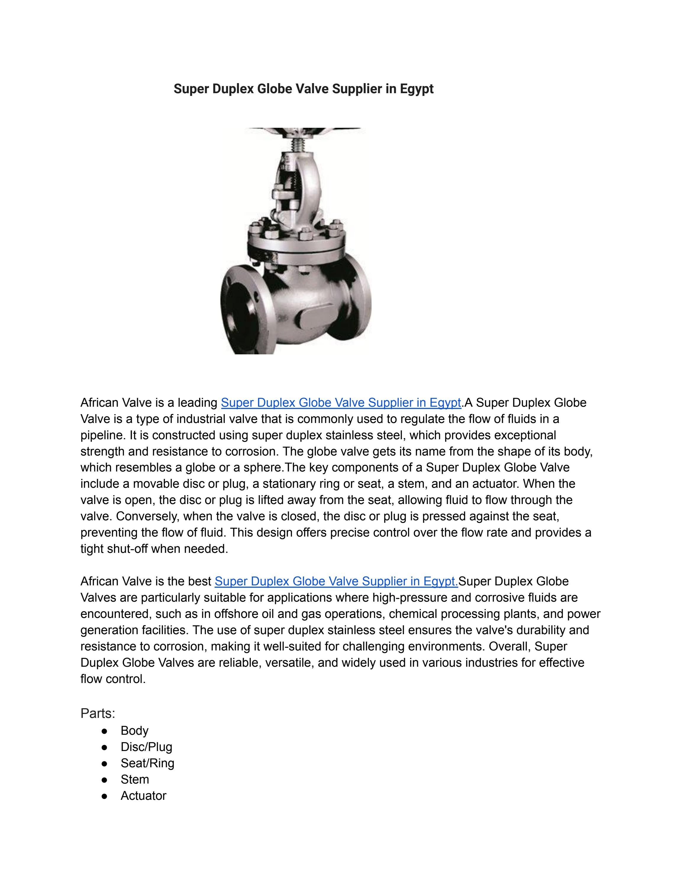Super Duplex Globe Valve Supplier in Egypt by African valves Issuu