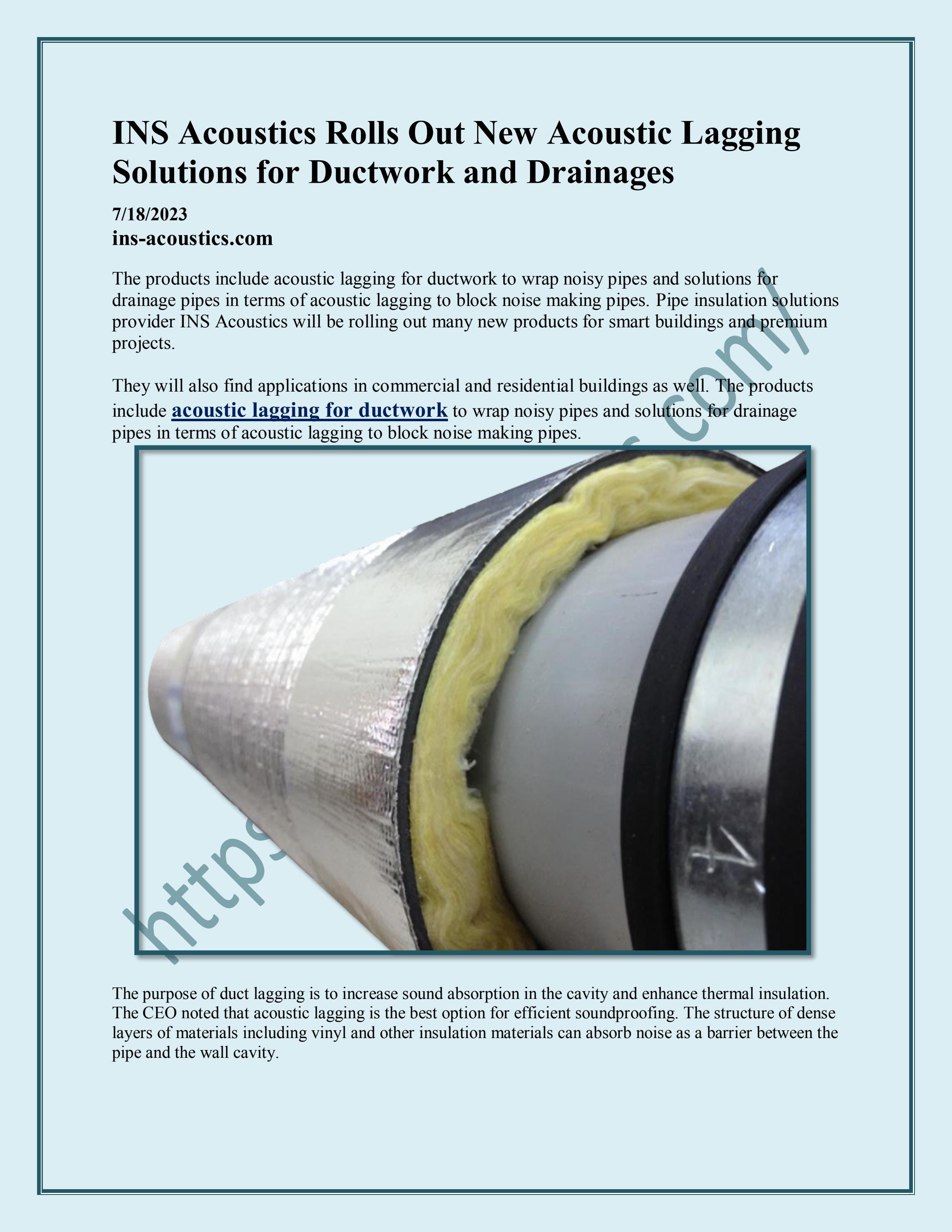 INS Acoustics Rolls Out New Acoustic Lagging Solutions for Ductwork and
