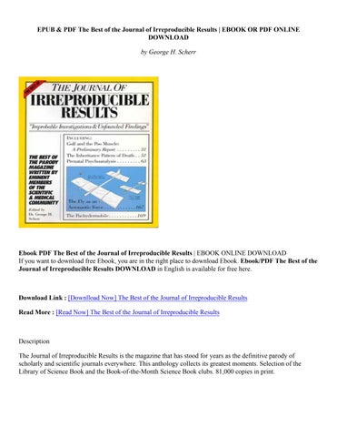PDF The Best of the Journal of Irreproducible Results - George H 