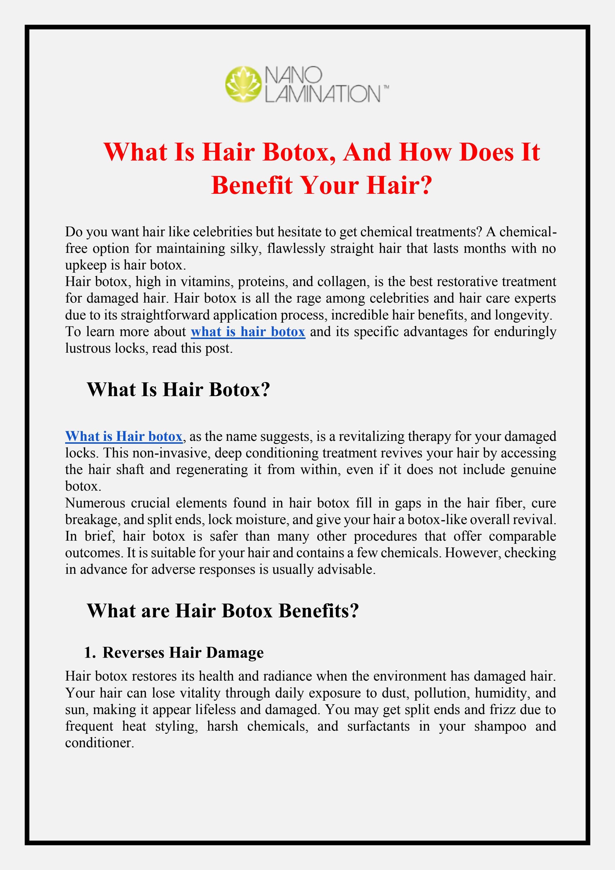 What Is Hair Botox, And How Does It Benefit Your Hair? by Nano