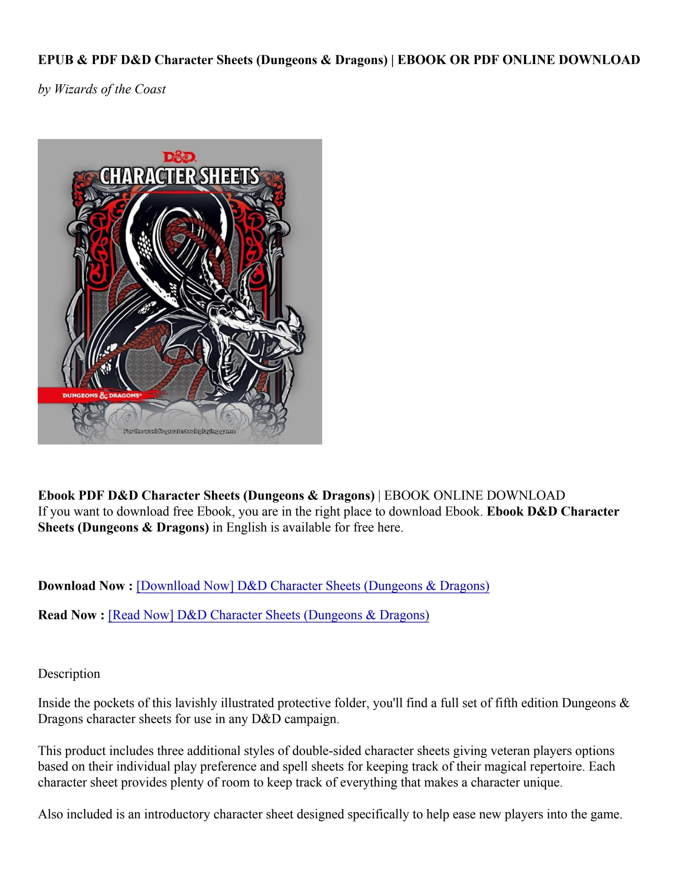 Download Book D&amp;D Character Sheets (Dungeons &amp; Dragons) - Wizards of ...