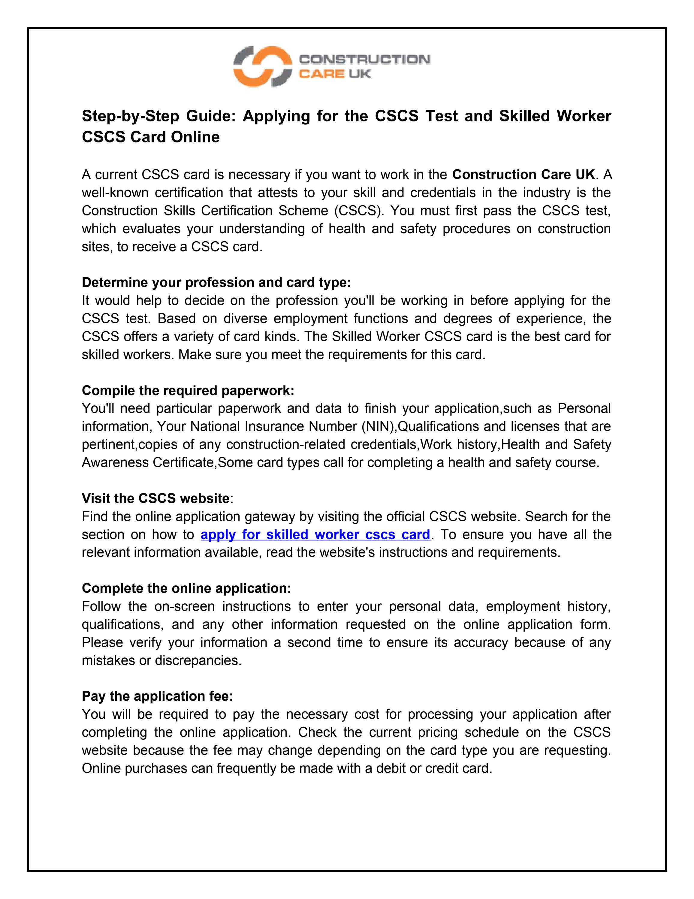 StepbyStep Guide Applying for the CSCS Test and Skilled Worker CSCS