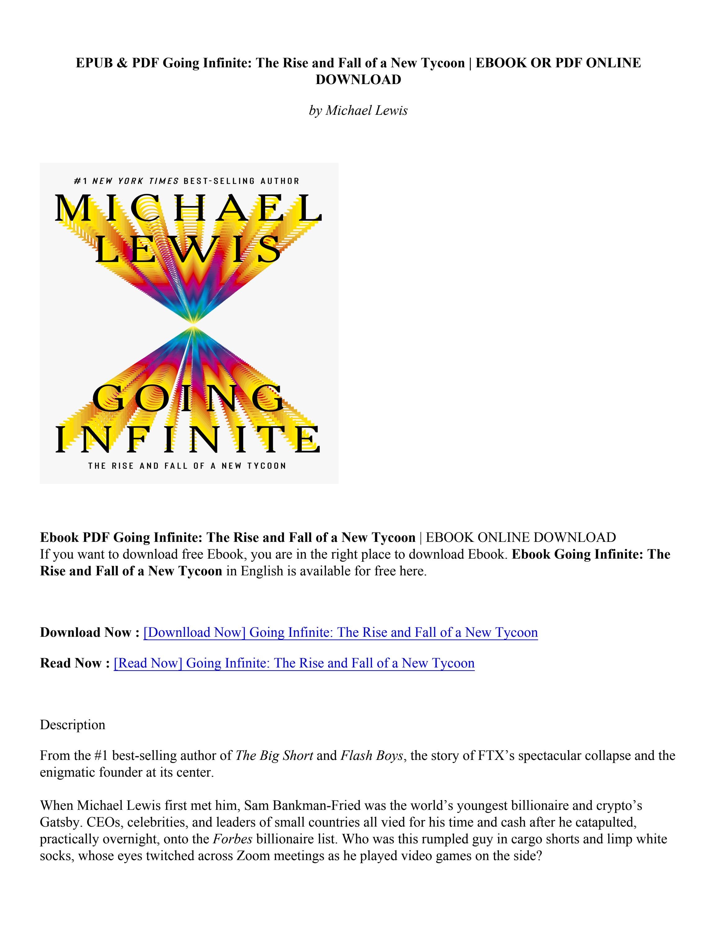 PDF Going Infinite: The Rise And Fall Of A New Tycoon - Michael.