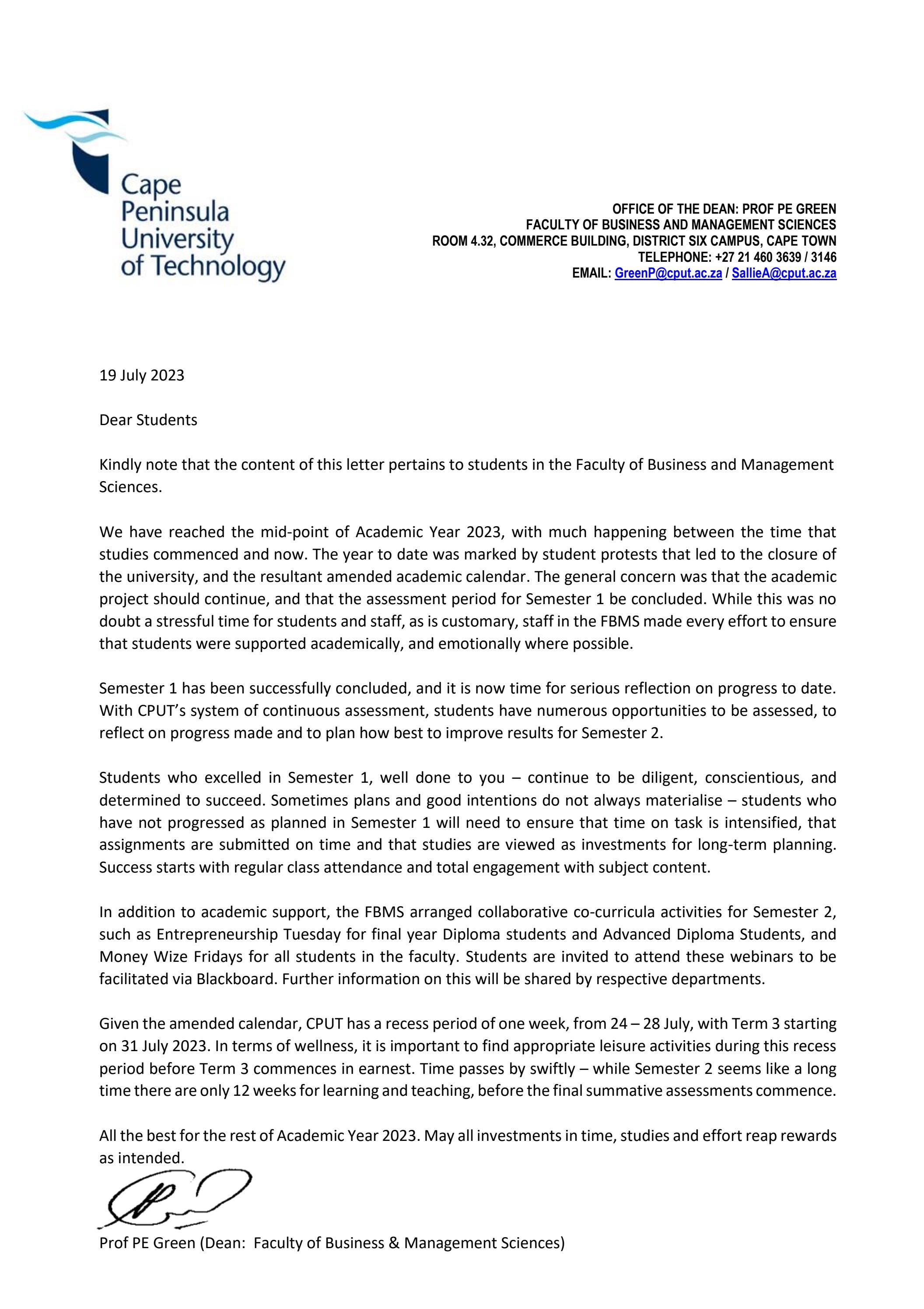 fbms-letter-to-students-19-july-2023-by-cape-peninsula-university-of