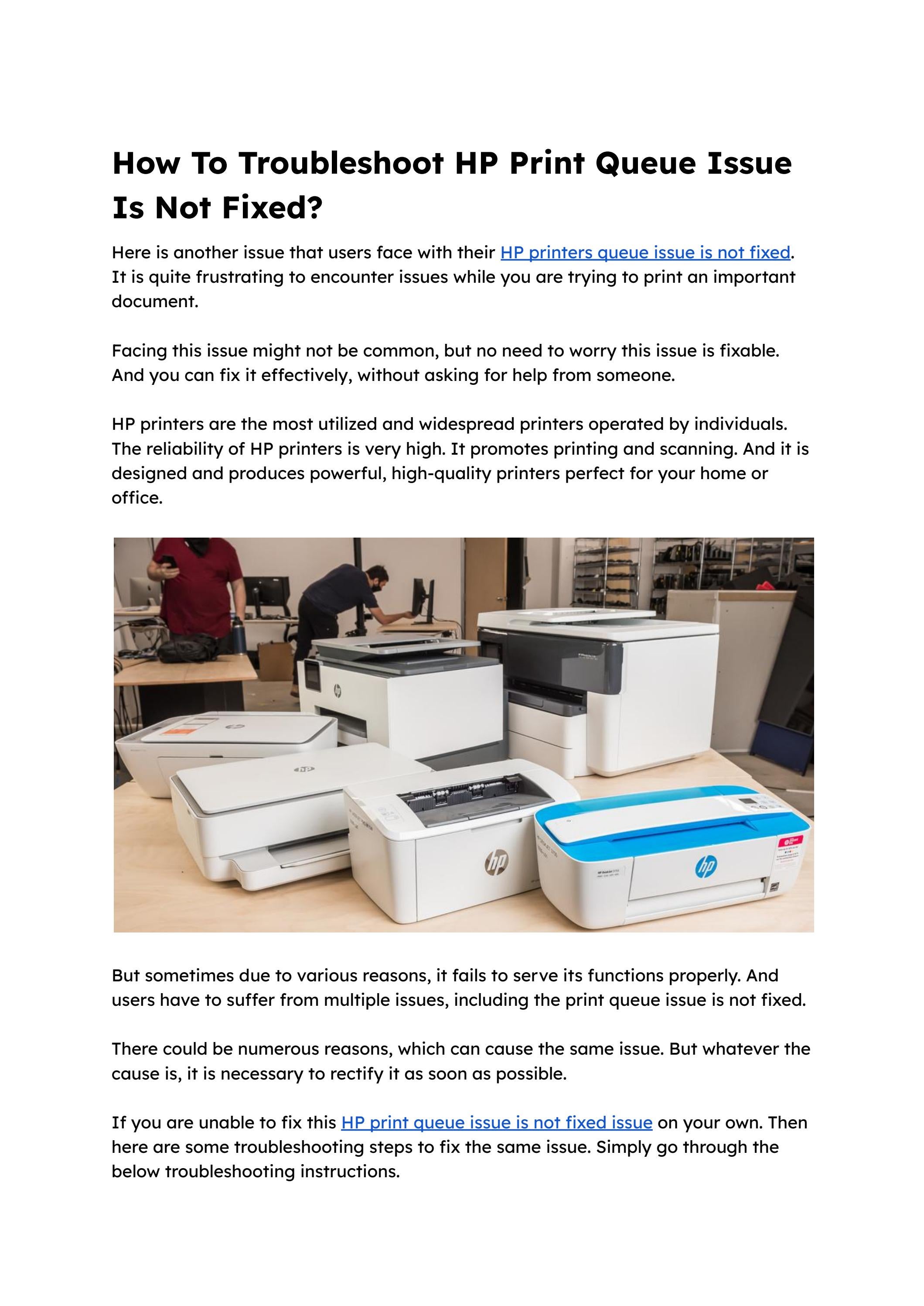 How To Troubleshoot HP Print Queue Issue Is Not Fixed? by