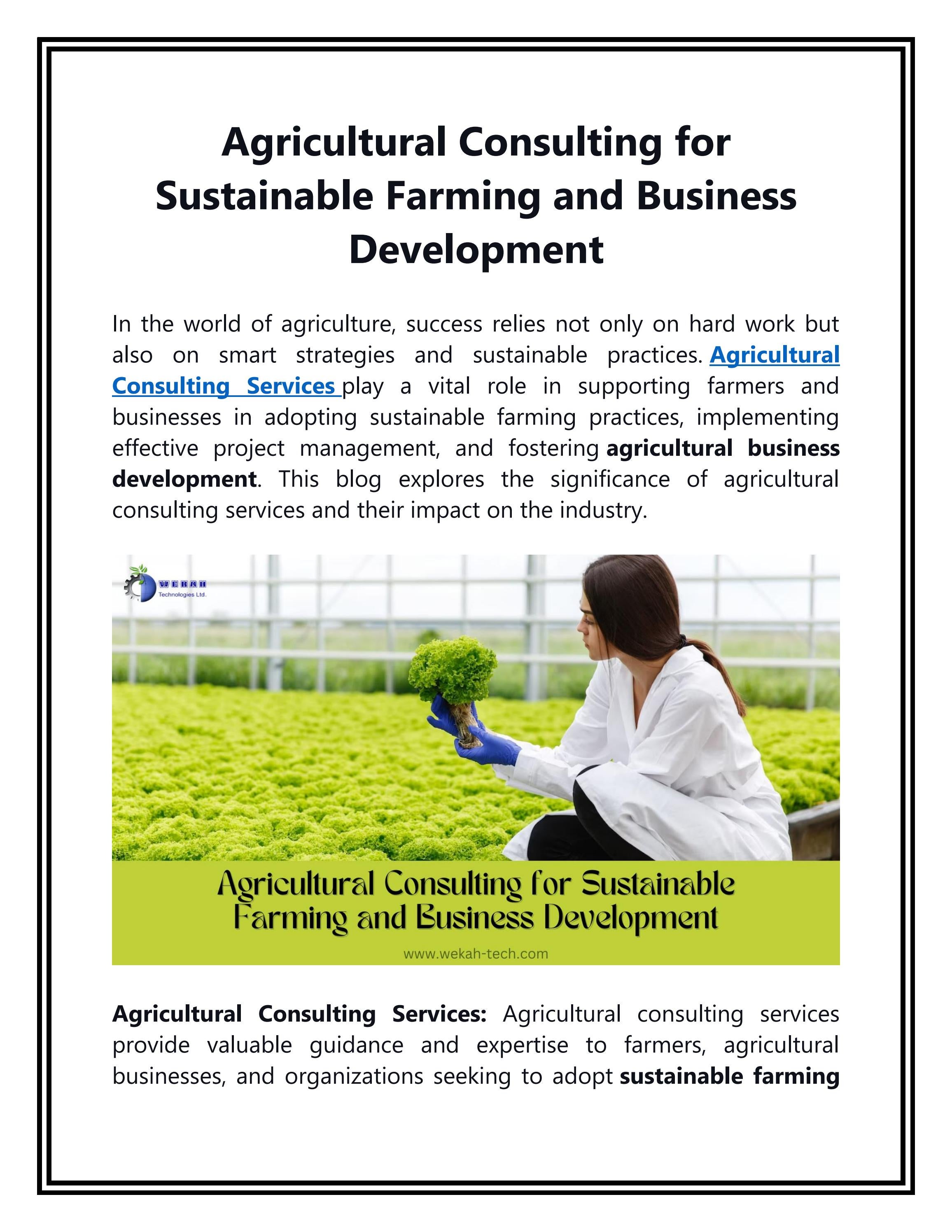 Agricultural Consulting for Sustainable Farming and Business