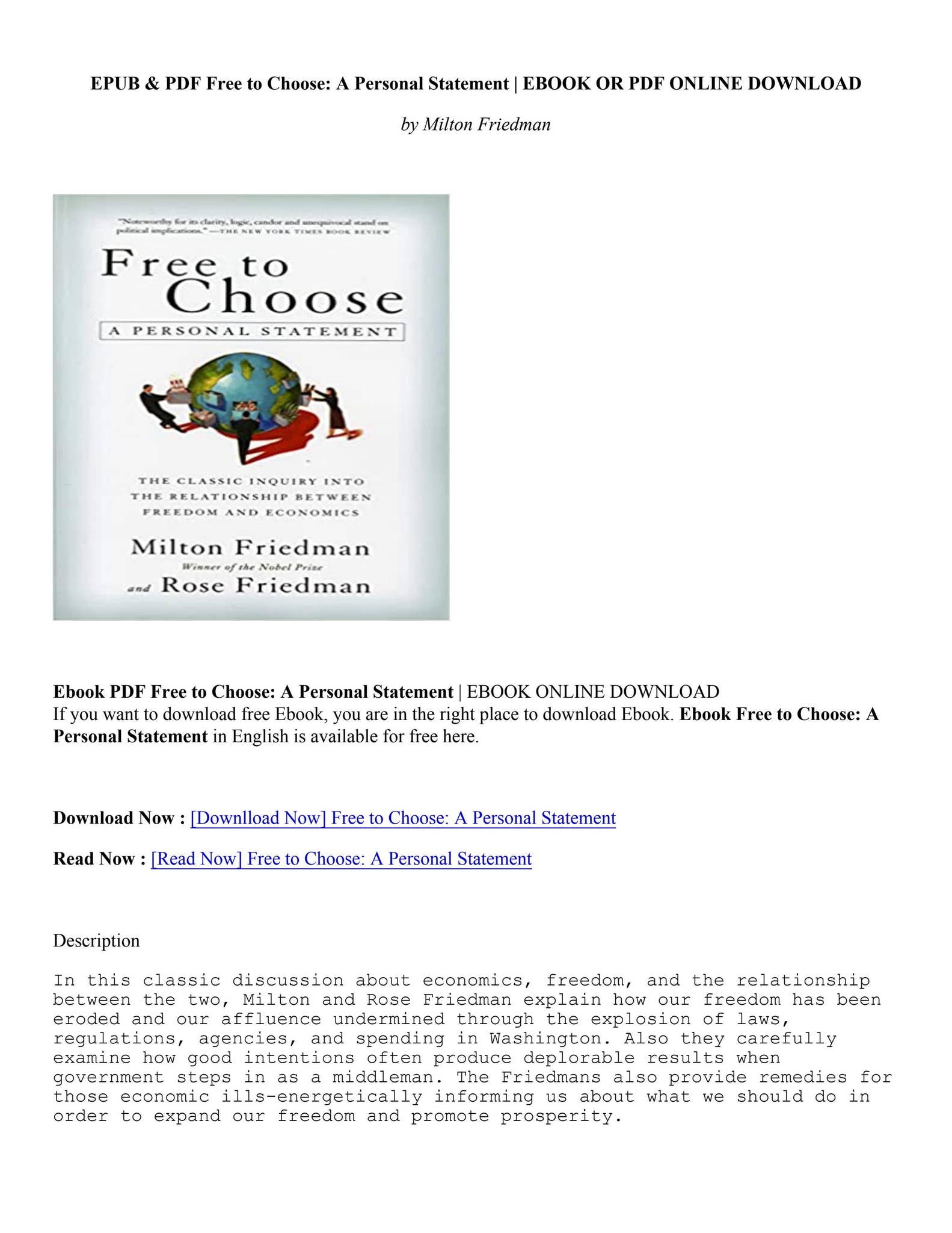  download book free to choose a personal statement milton friedman
