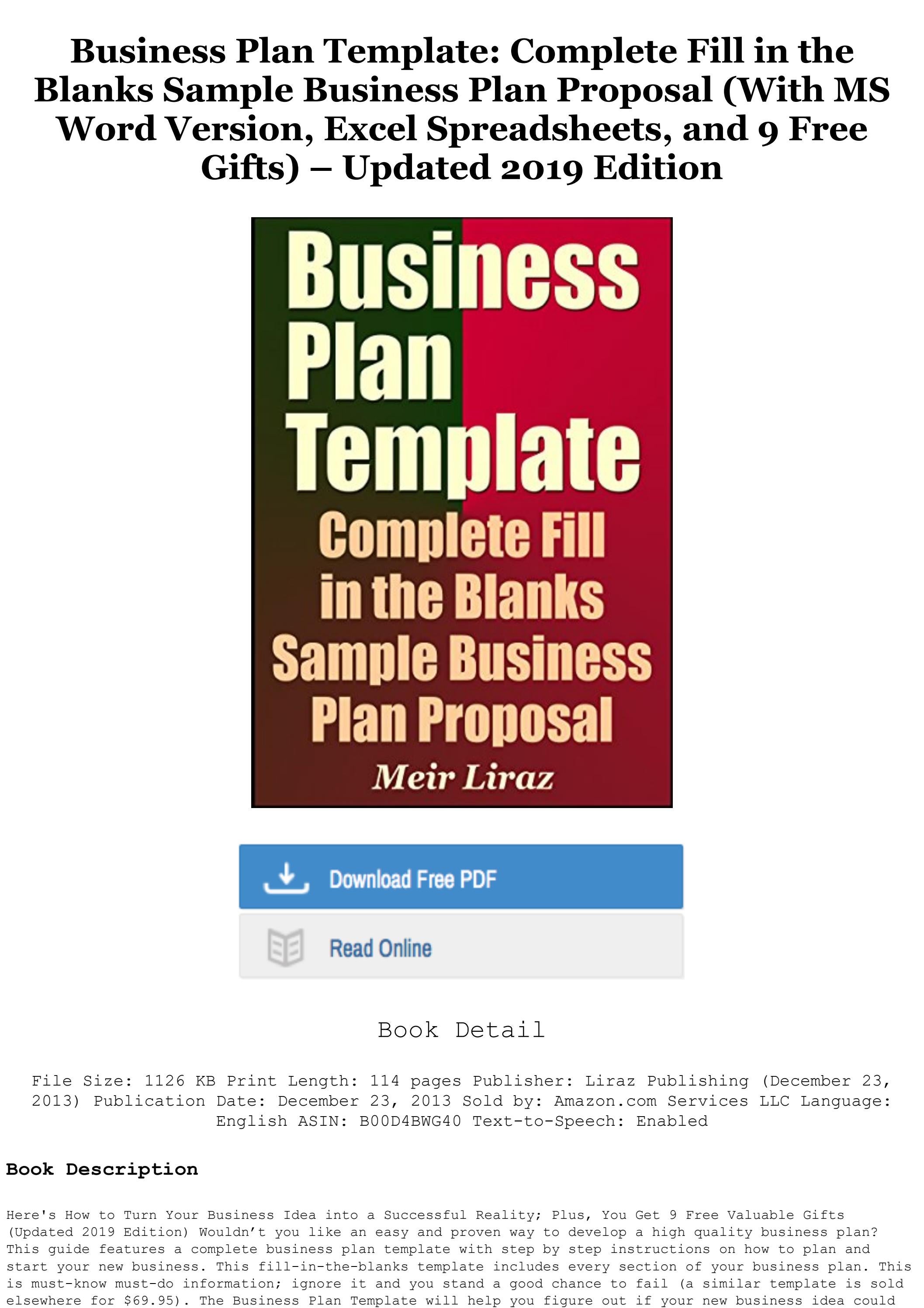 Download [ebook] Business Plan Template Complete Fill in the Blanks Sample Business Plan