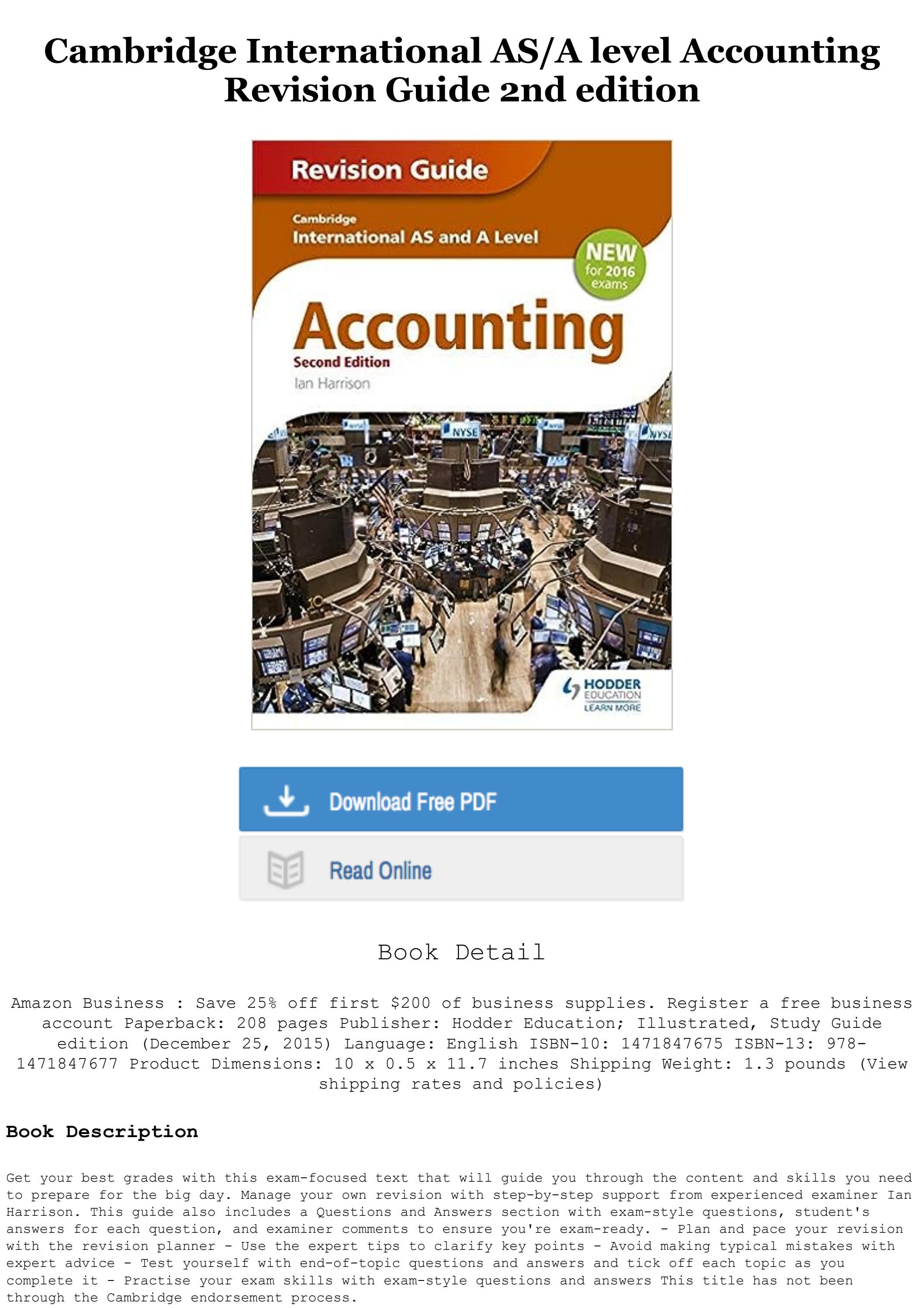 Ebook Cambridge International As A Level Accounting Revision Guide 2nd Edition Full Acces By Ebook Cambridge International As A Level Accounting Revision Guide 2nd Edition Full Acces By