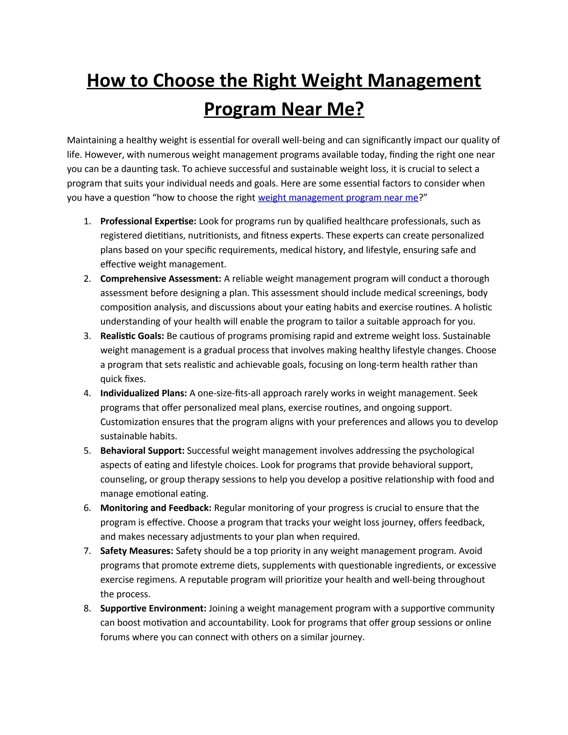 How to Choose the Right Weight Management Program Near Me? by LIFEFORCE