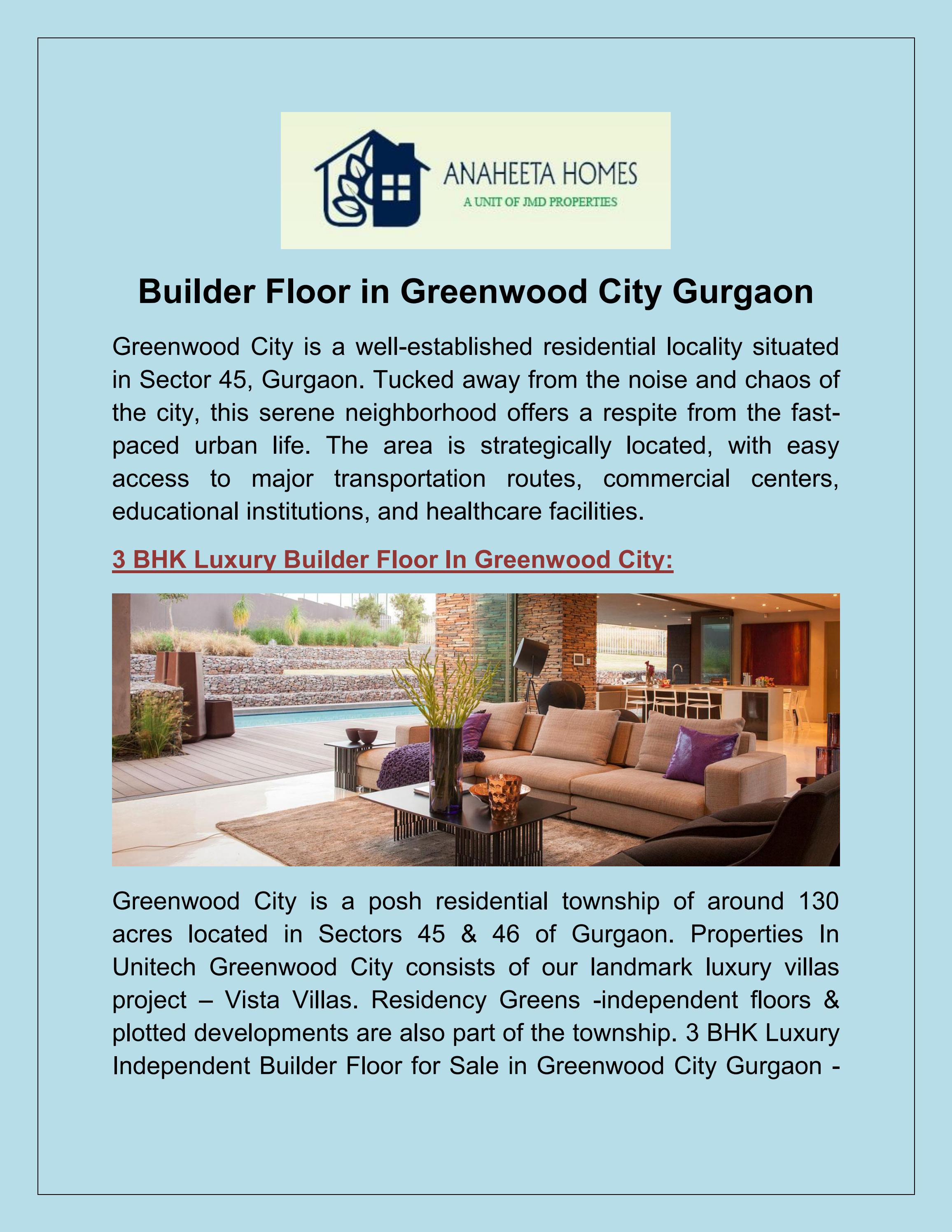 Builder Floor in Greenwood City Gurgaon by Anaheeta Homes Issuu