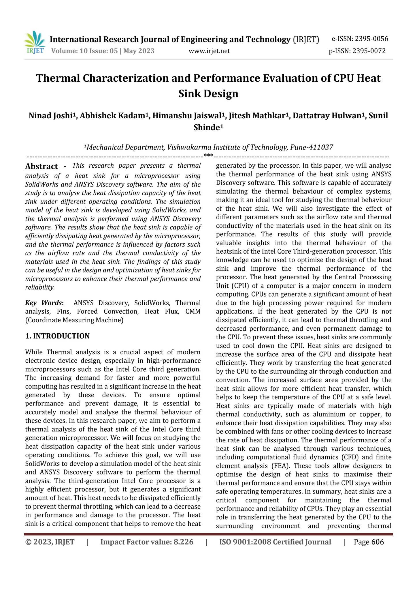 Thermal Characterization and Performance Evaluation of CPU Heat Sink ...