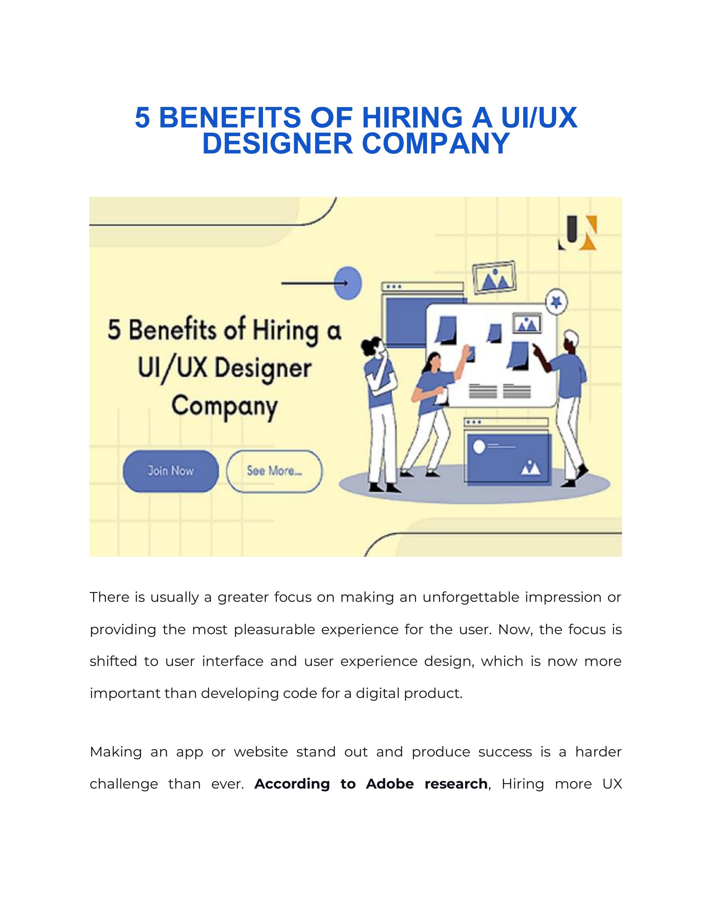 5 BENEFITS OF HIRING A UI/UX DESIGNER COMPANY by ultroNeousTechnologies