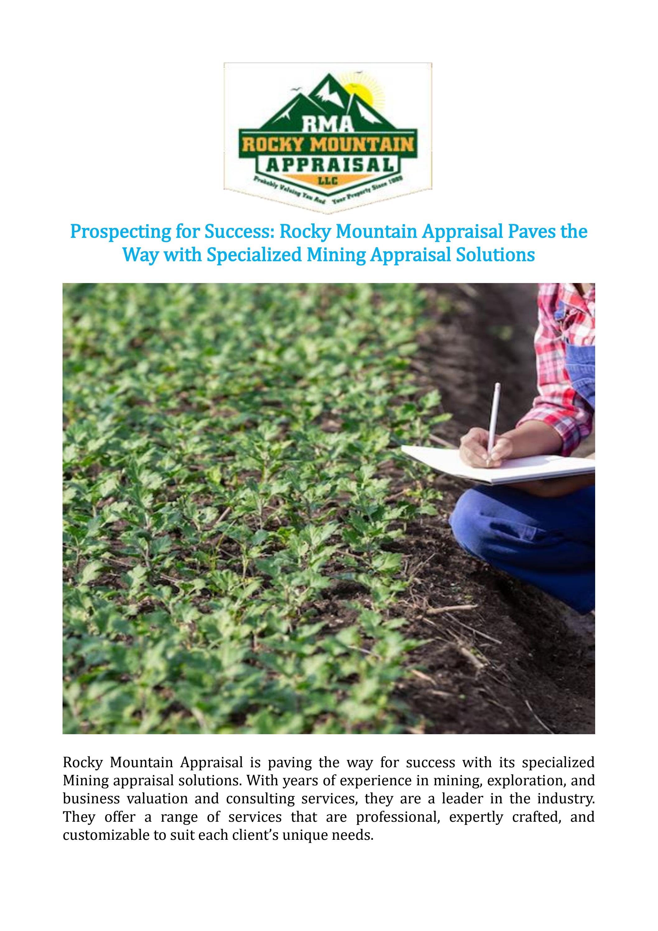 Prospecting for Success Rocky Mountain Appraisal Paves the Way with Specialized Mining