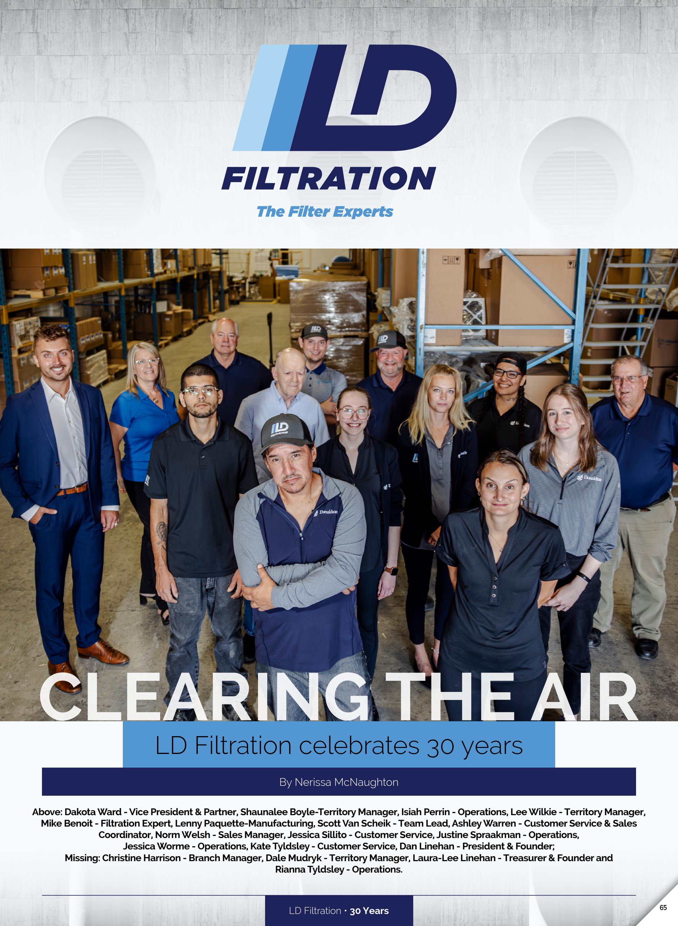 LD Filtration Celebrating 30 Years by Business in Edmonton Magazine