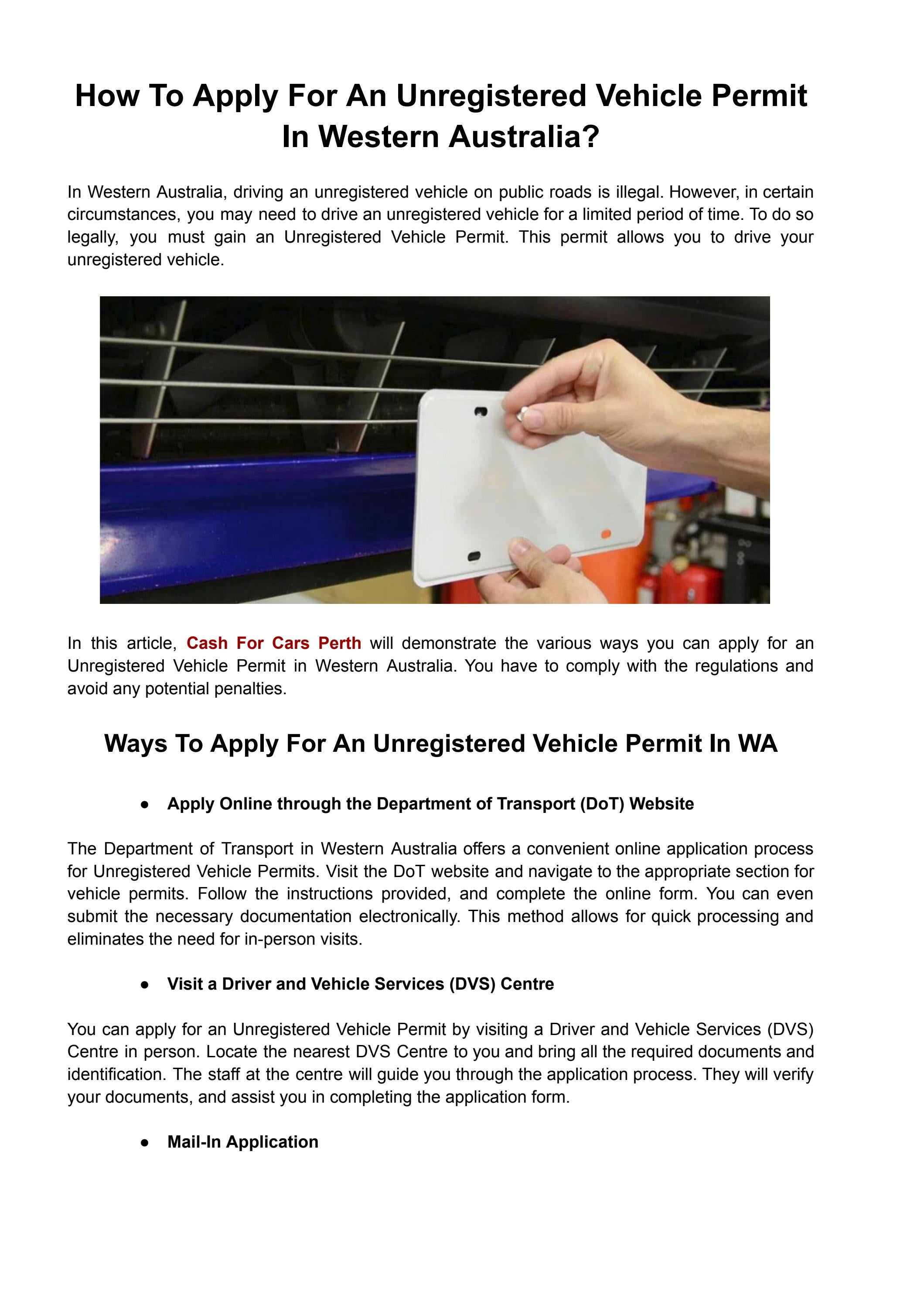 How To Apply For An Unregistered Vehicle Permit In Western Australia? by hannahhempenstall Issuu
